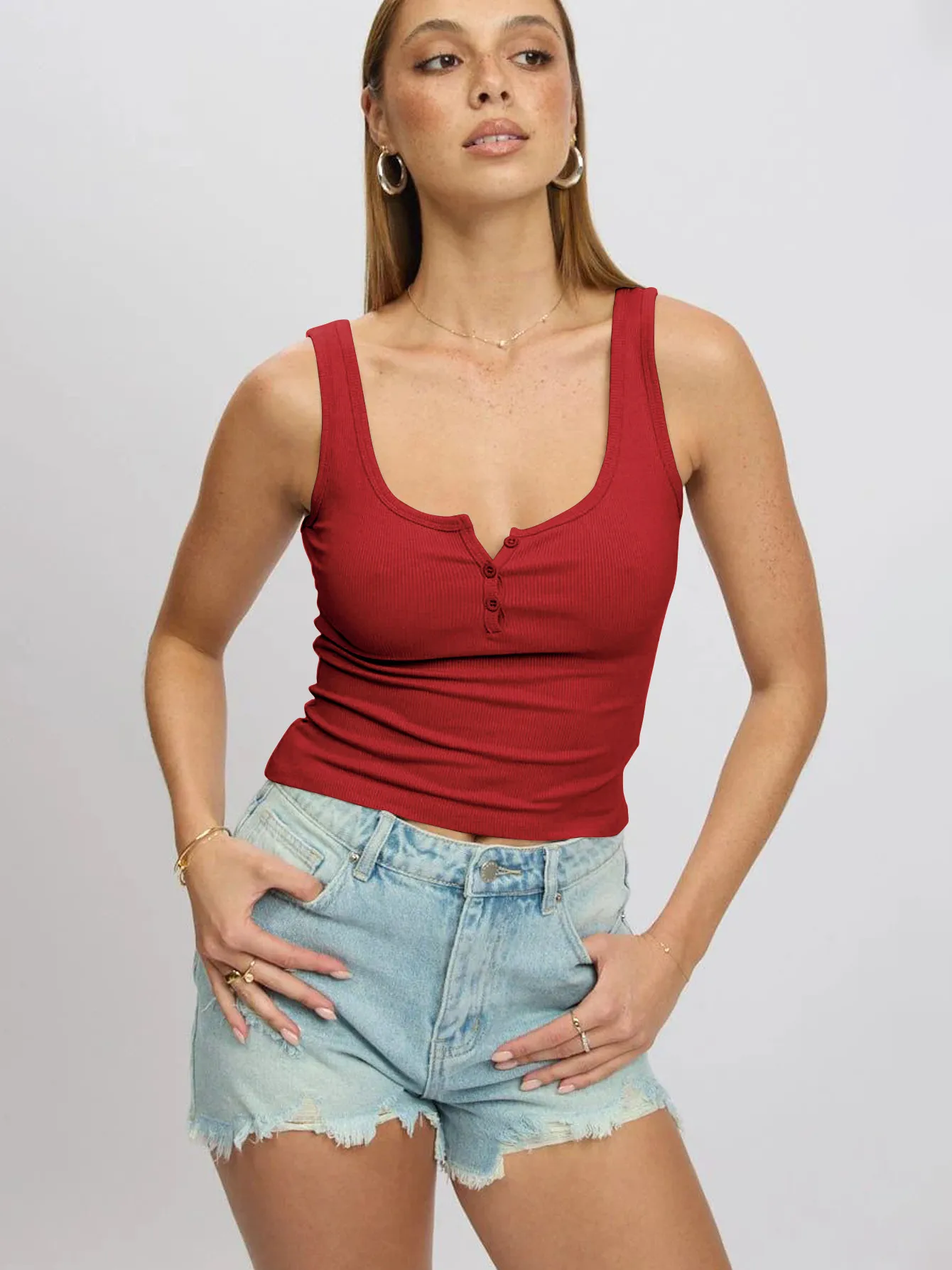Spring And Summer  Y2K Threaded Top Women's Slim-fit Button Solid Color Inner Vest For Women display picture 3