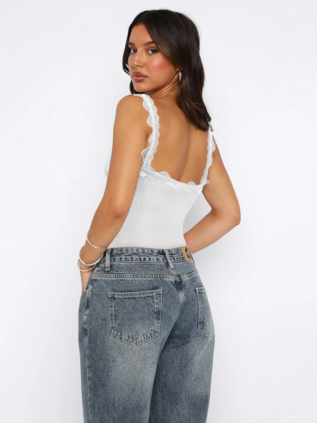 Fashion New Sexy Lace Stitching V-neck Strap Solid Color All-match Vest Spring And Summer display picture 10