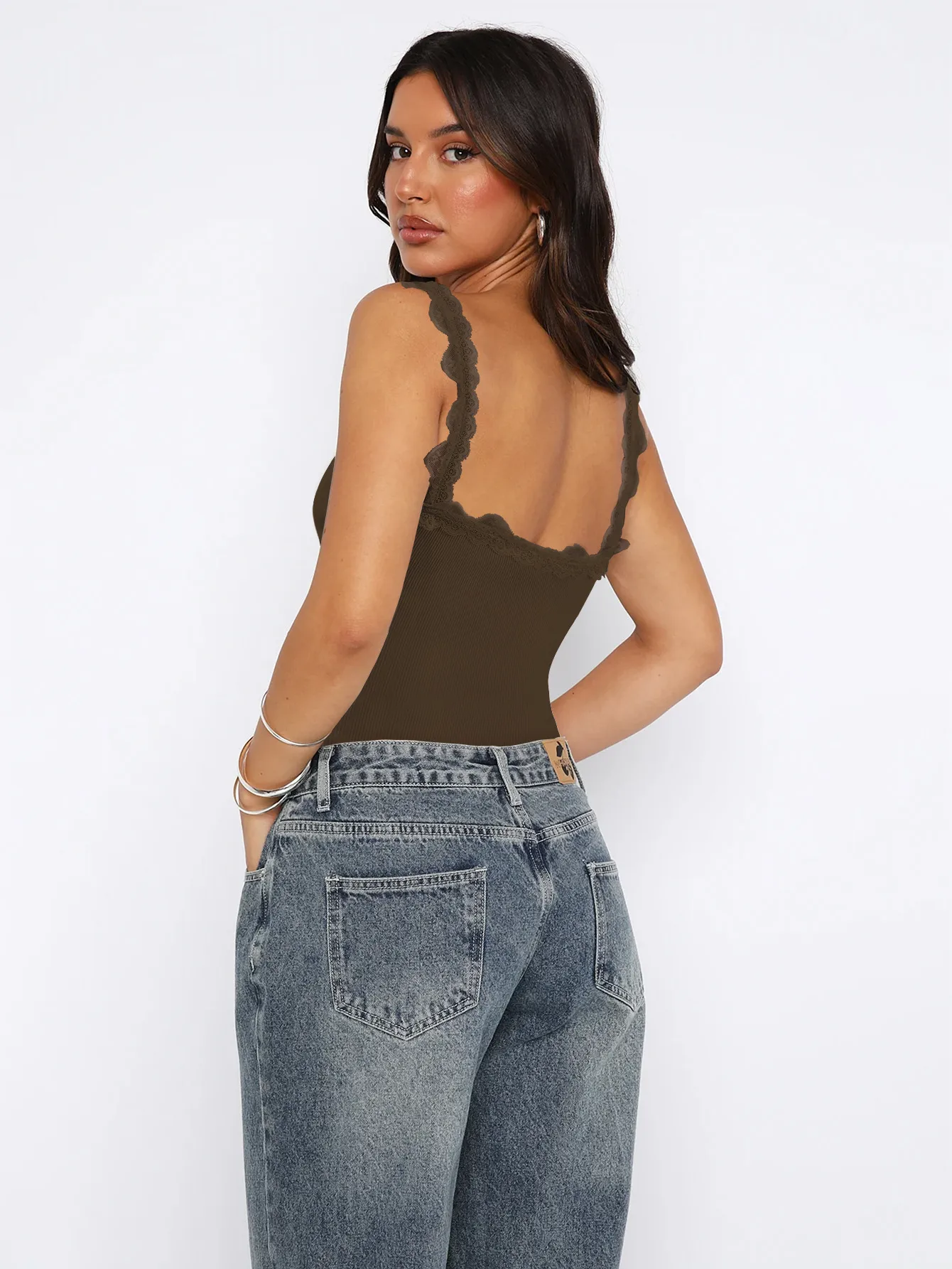 Fashion New Sexy Lace Stitching V-neck Strap Solid Color All-match Vest Spring And Summer display picture 20