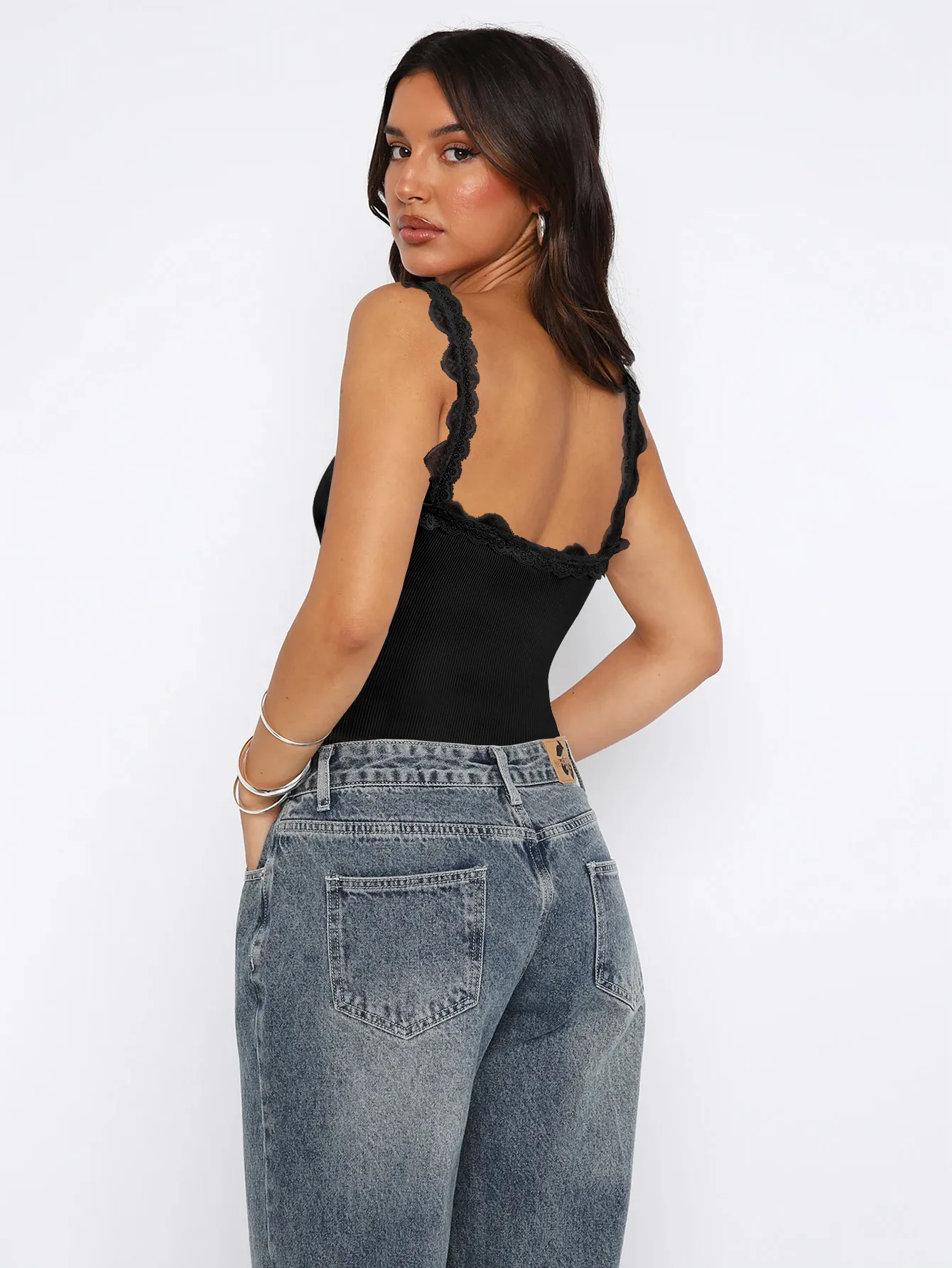Fashion New Sexy Lace Stitching V-neck Strap Solid Color All-match Vest Spring And Summer display picture 25