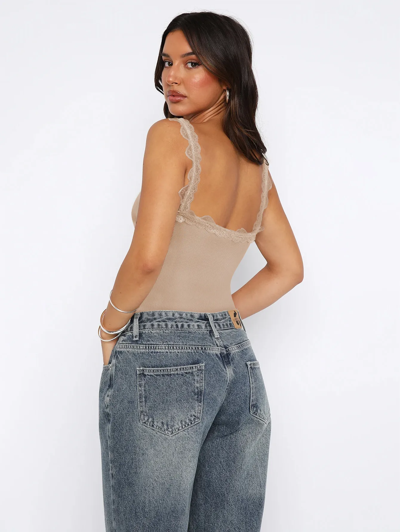 Fashion New Sexy Lace Stitching V-neck Strap Solid Color All-match Vest Spring And Summer display picture 30