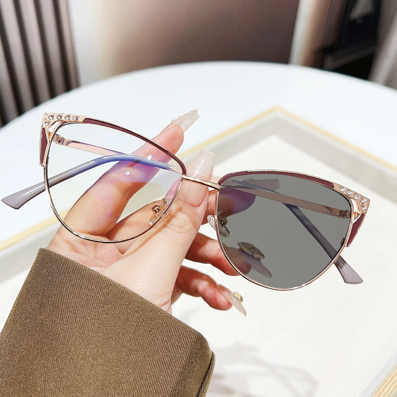Preppy Style Modern Style Shiny Solid Color PC UV400 Protection Cat Eye Full Frame Glasses display picture 6