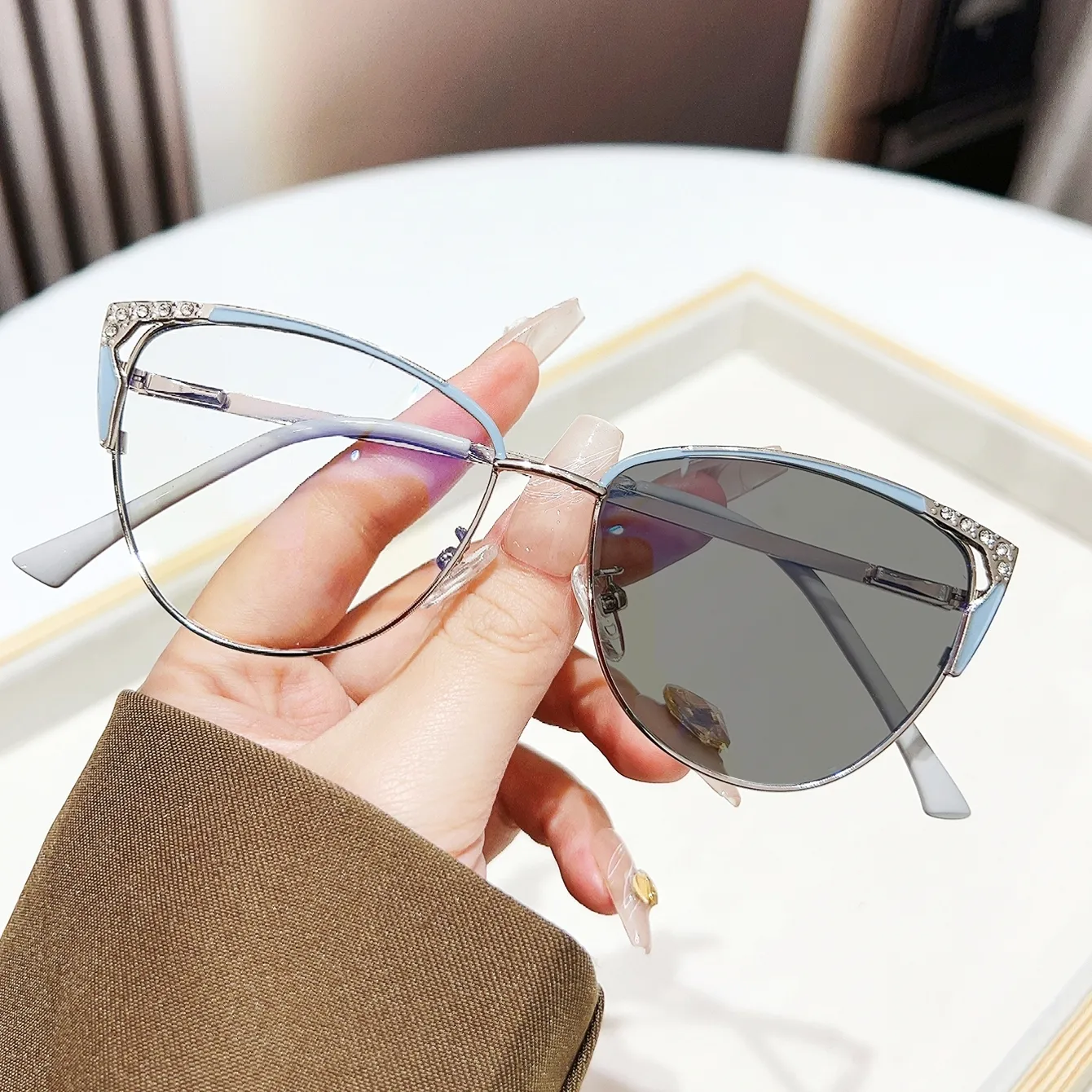 Preppy Style Modern Style Shiny Solid Color PC UV400 Protection Cat Eye Full Frame Glasses display picture 5