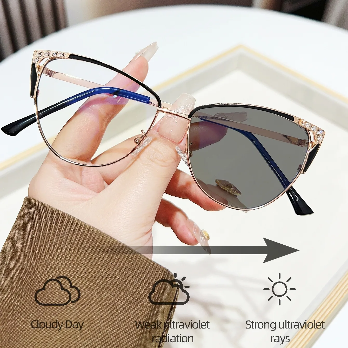 Preppy Style Modern Style Shiny Solid Color PC UV400 Protection Cat Eye Full Frame Glasses display picture 2