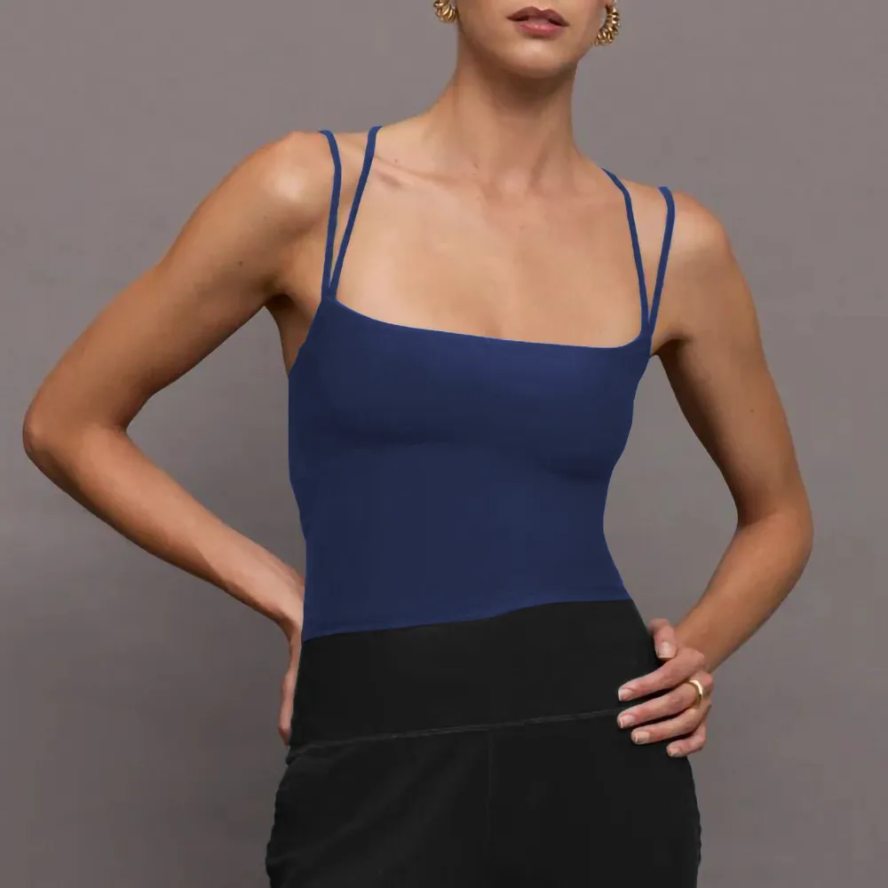 Spring And Summer  New Ultra-short Double Shoulder Strap Slim-fit Back Cross Shoulder Strap Slim-fit Vest For Women display picture 19