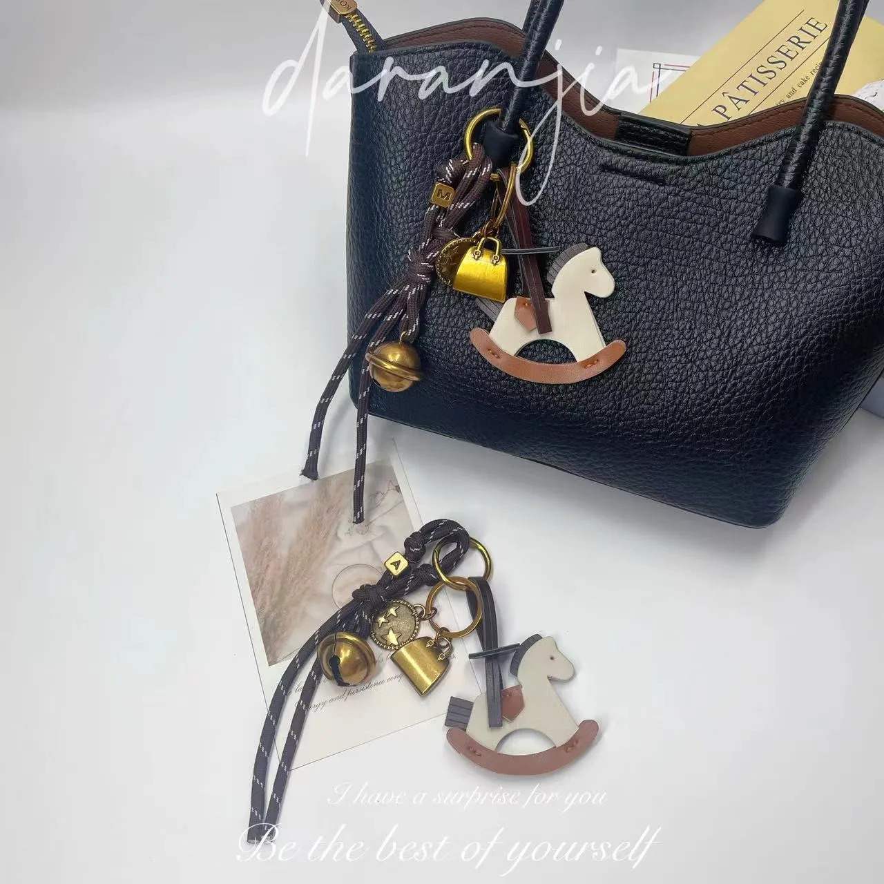 New Diy Bell Braided Rope Rocking Horse Bag Ornaments Exquisite Bag Decoration Miu Series Explosive Key Chain Pendant display picture 9
