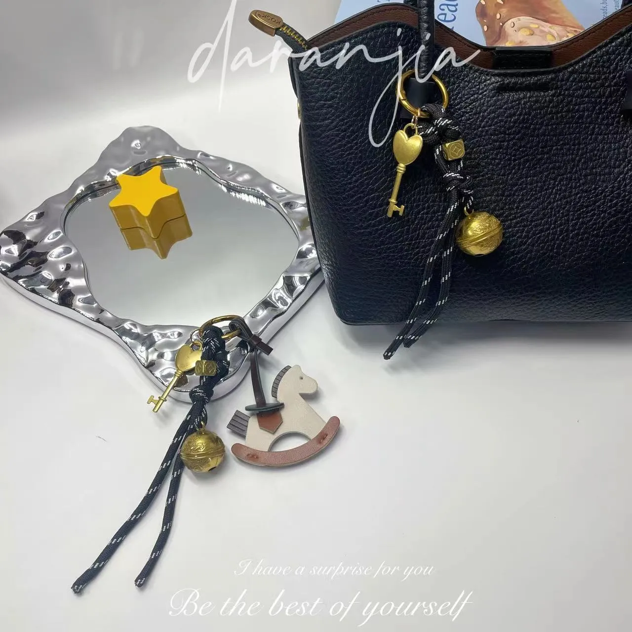 New Diy Bell Braided Rope Rocking Horse Bag Ornaments Exquisite Bag Decoration Miu Series Explosive Key Chain Pendant display picture 13