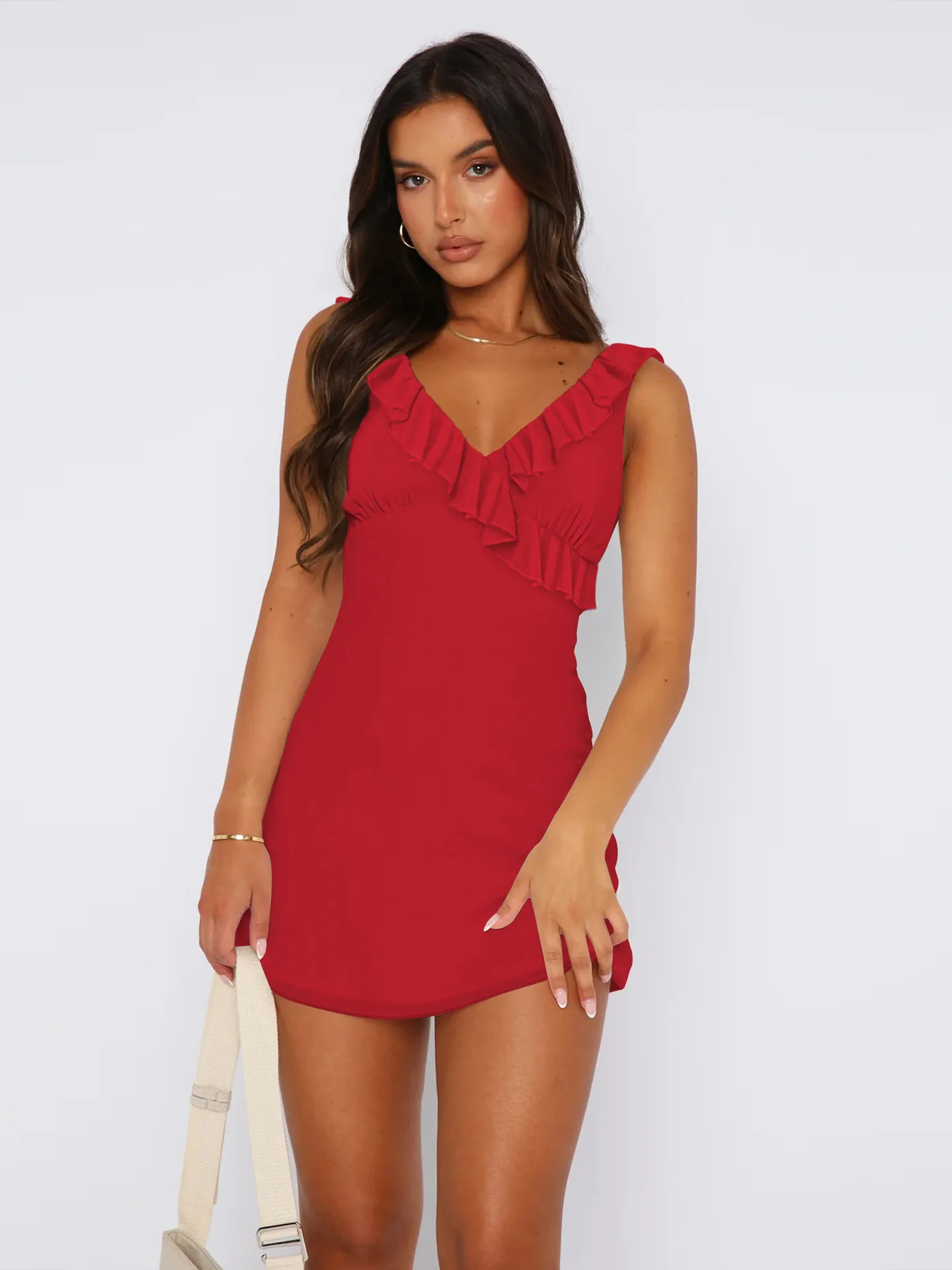 Hot Selling Spring And Summer  Sleeveless Ruffled Shoulder Strap Modified Tight Waist Slimming Dress For Women display picture 20
