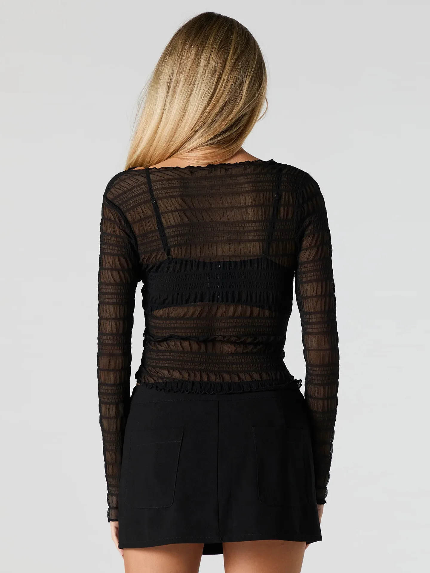 Style   Spring And Summer New Hot Sale Half High Collar Lace Hem Lace Half Perspective Long Sleeve Top display picture 3