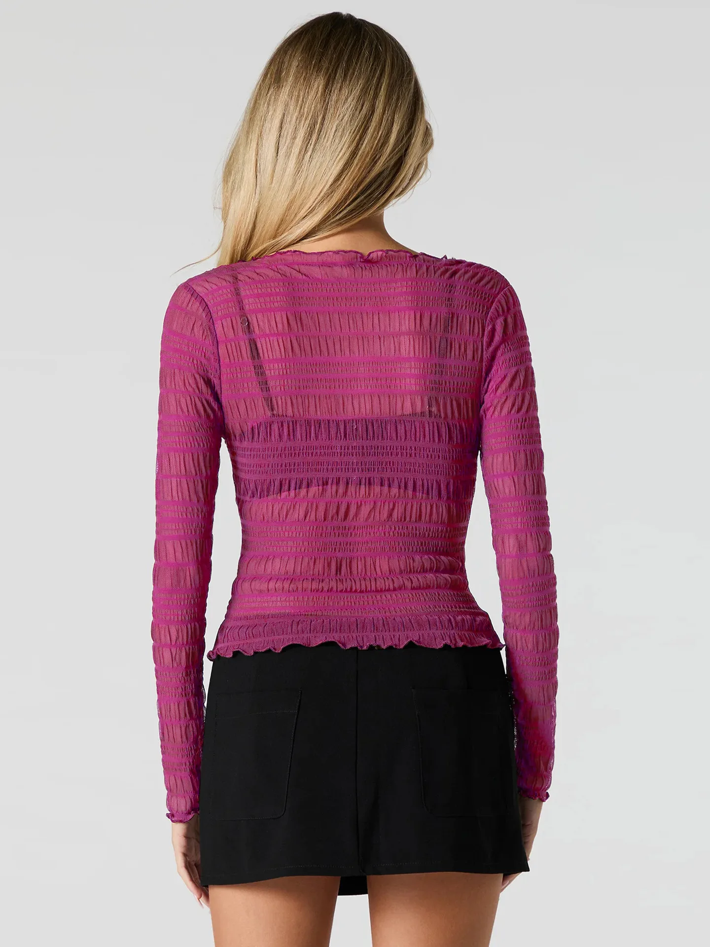 Style   Spring And Summer New Hot Sale Half High Collar Lace Hem Lace Half Perspective Long Sleeve Top display picture 11