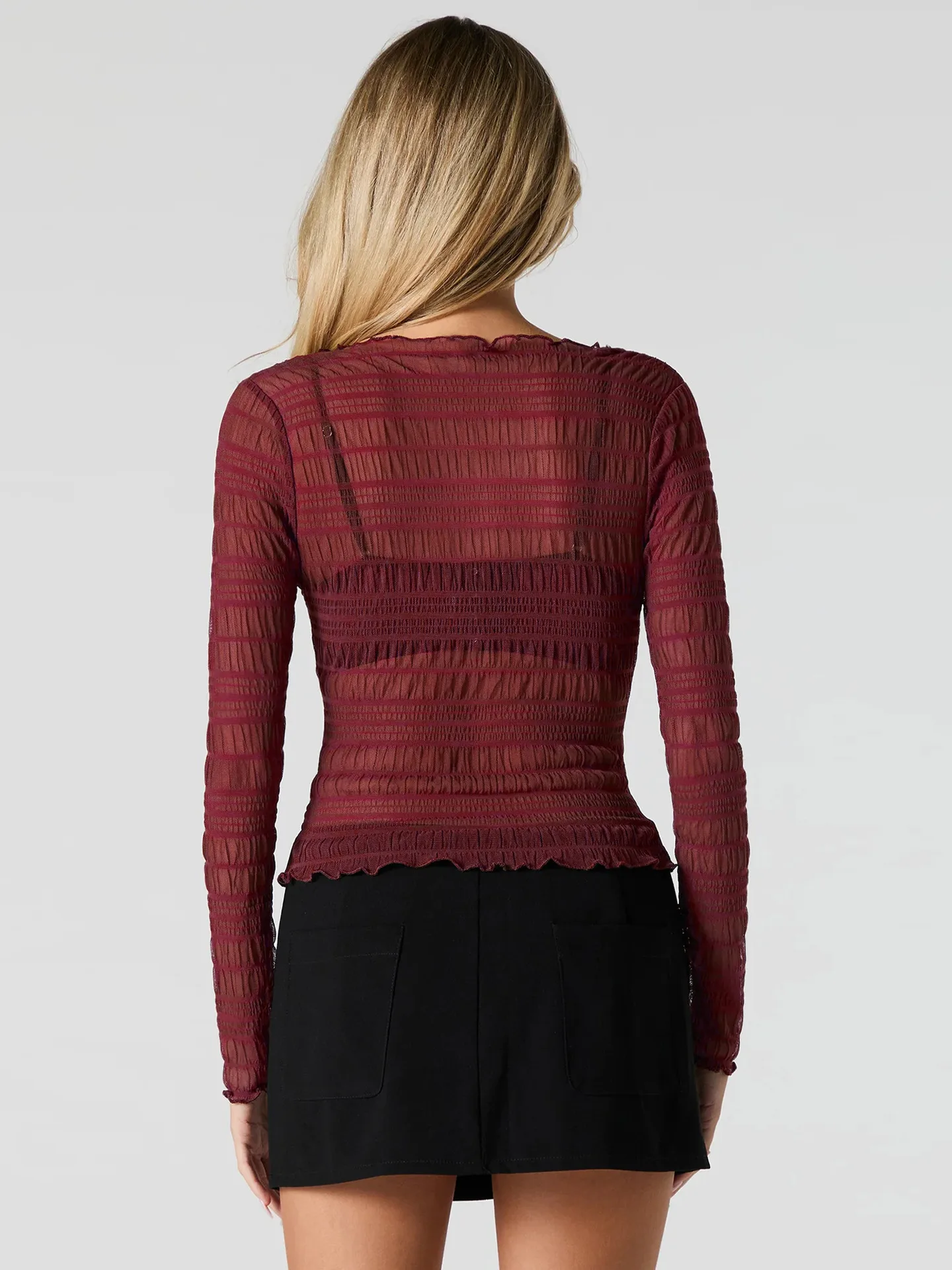 Style   Spring And Summer New Hot Sale Half High Collar Lace Hem Lace Half Perspective Long Sleeve Top display picture 15