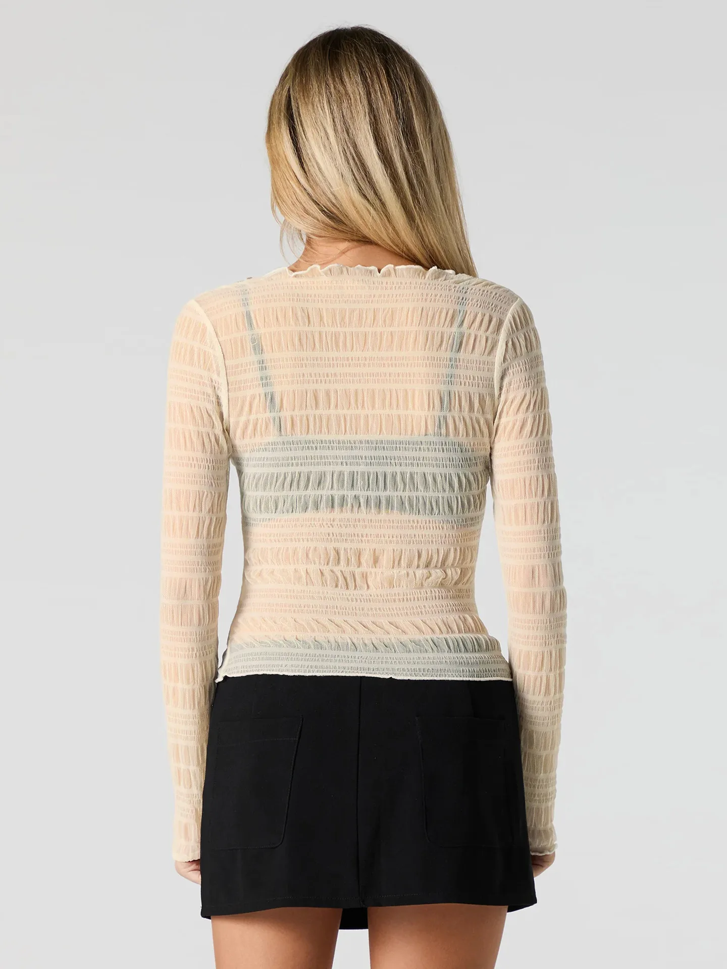 Style   Spring And Summer New Hot Sale Half High Collar Lace Hem Lace Half Perspective Long Sleeve Top display picture 19