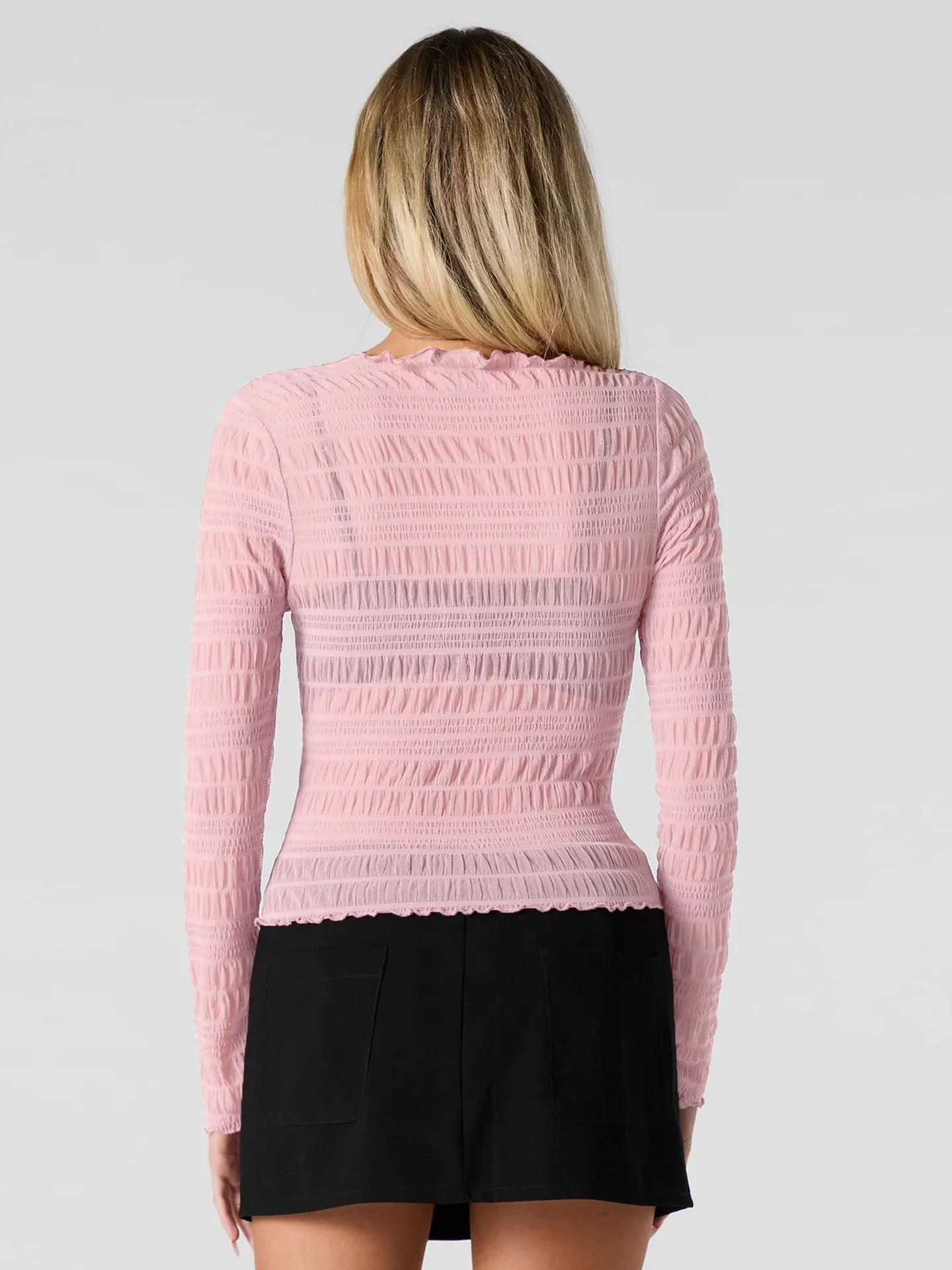 Style   Spring And Summer New Hot Sale Half High Collar Lace Hem Lace Half Perspective Long Sleeve Top display picture 23