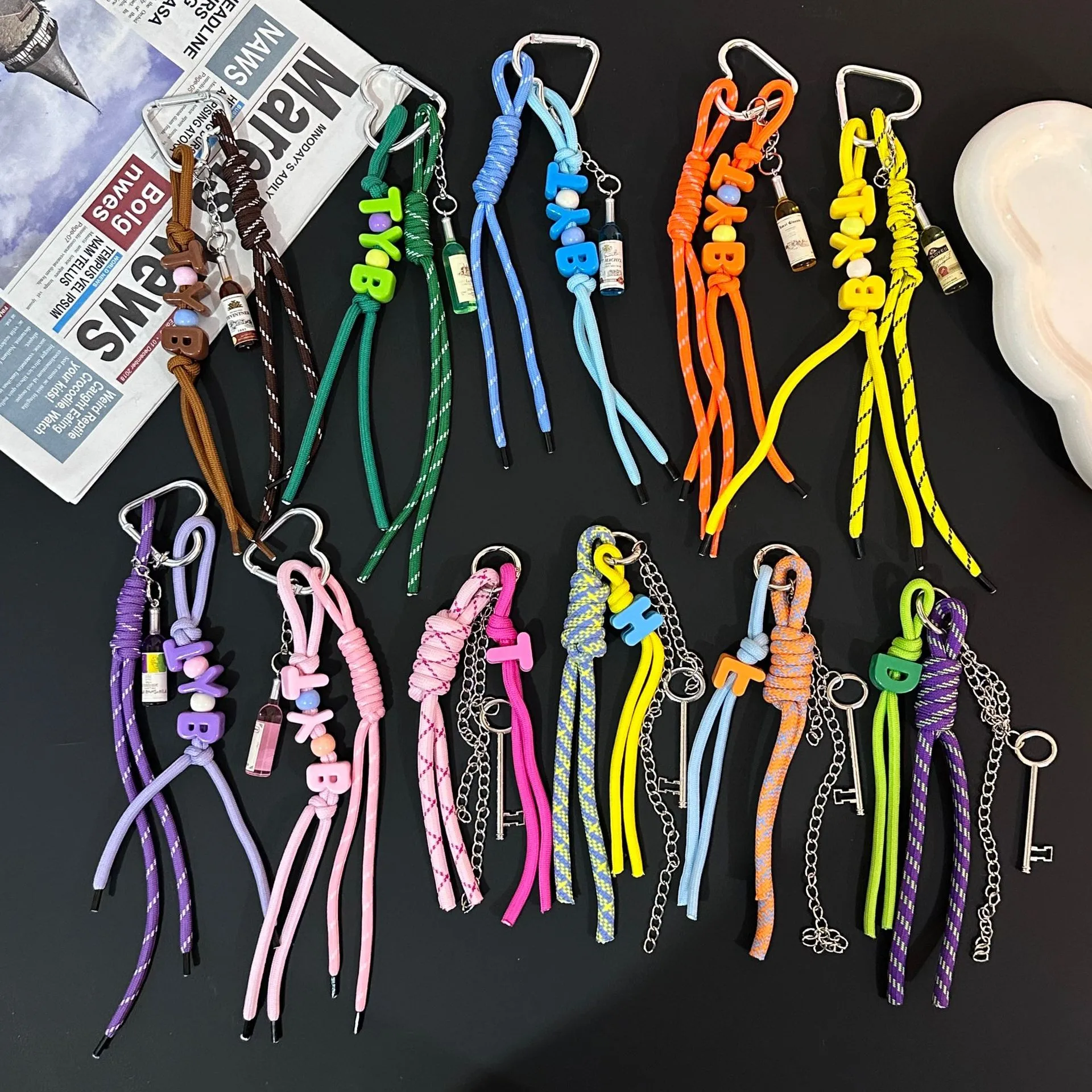 New Trendy Braided Rope Pendant Dopamine Bag Hanging Ornament Ins Style Keychain Female Pendant Letter Accessories display picture 2