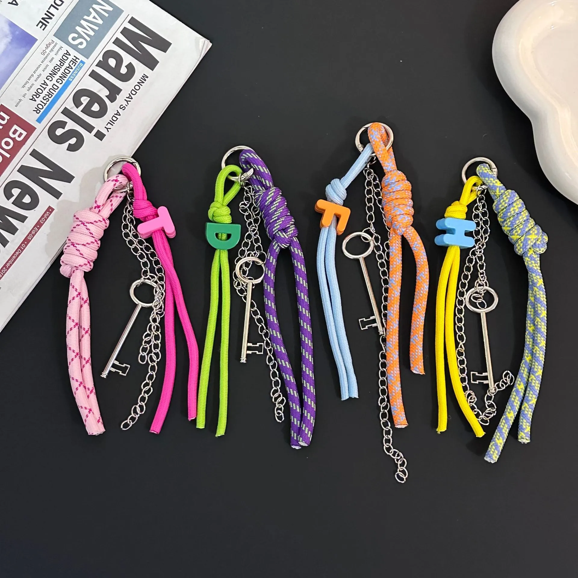 New Trendy Braided Rope Pendant Dopamine Bag Hanging Ornament Ins Style Keychain Female Pendant Letter Accessories display picture 3