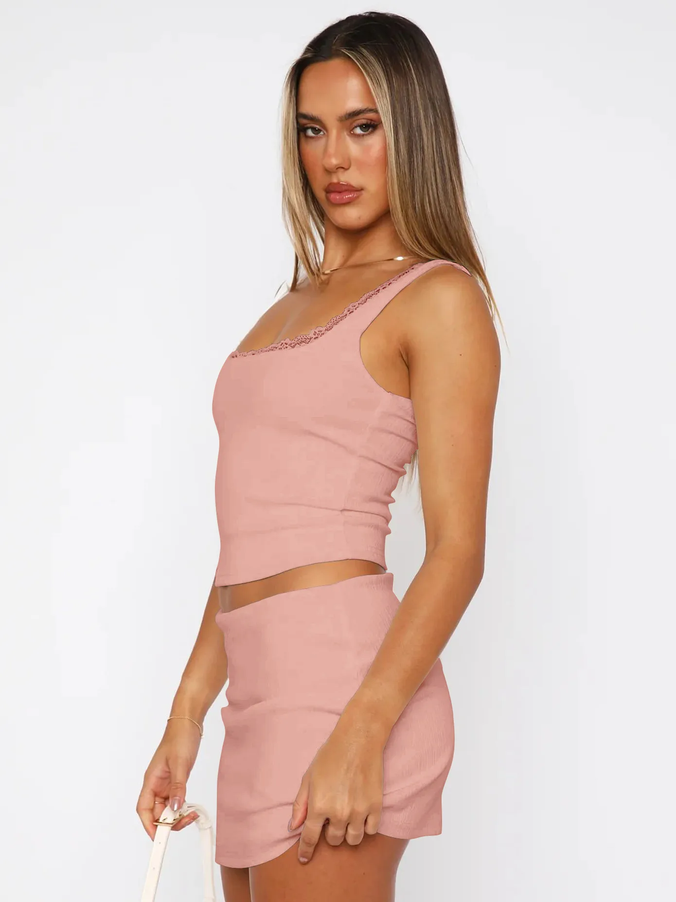 Spring And Summer Y2K Women's Lace Square Collar Sexy Hot Girl Slim Solid Color Vest Top display picture 16