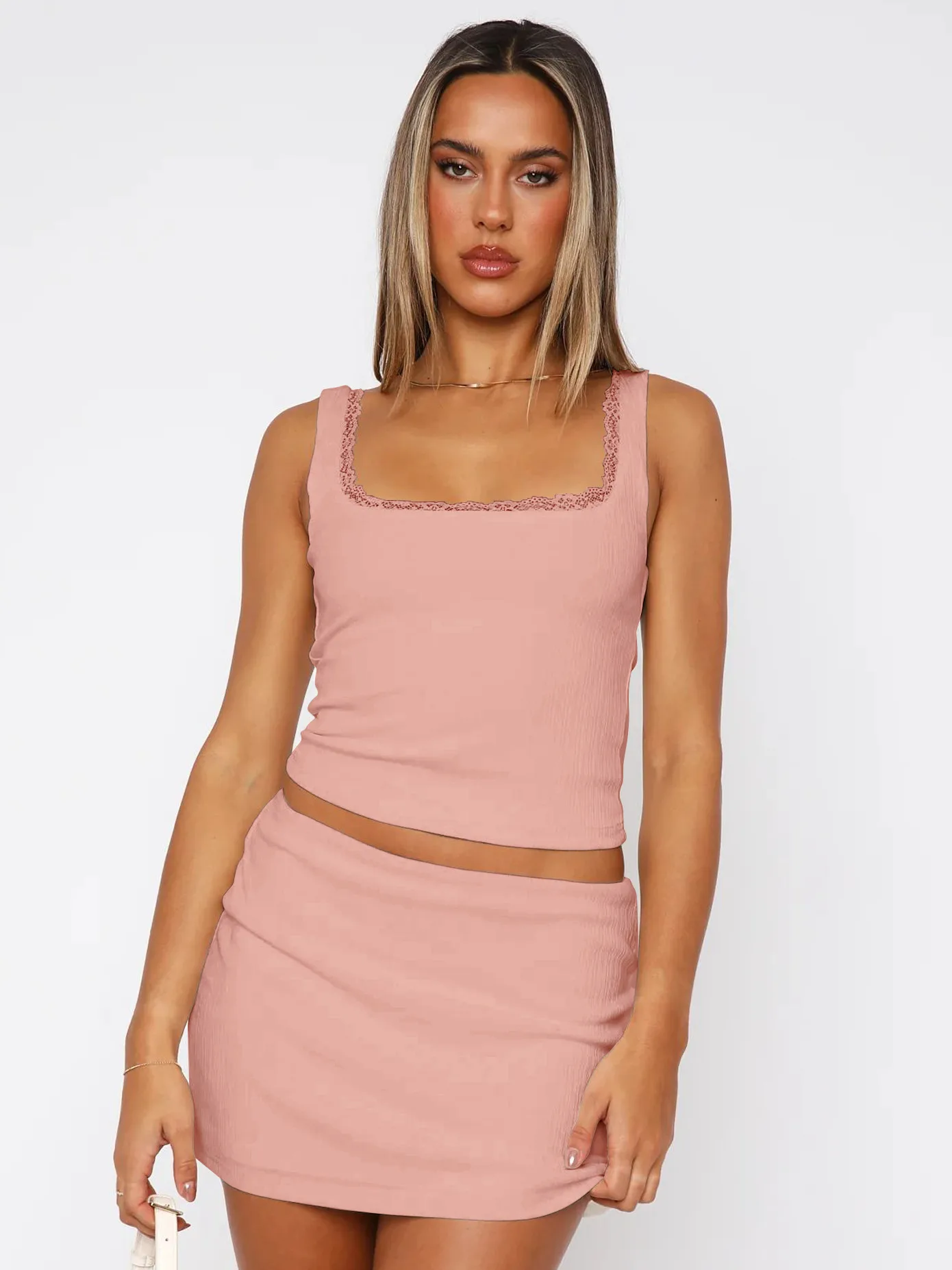 Spring And Summer Y2K Women's Lace Square Collar Sexy Hot Girl Slim Solid Color Vest Top display picture 17
