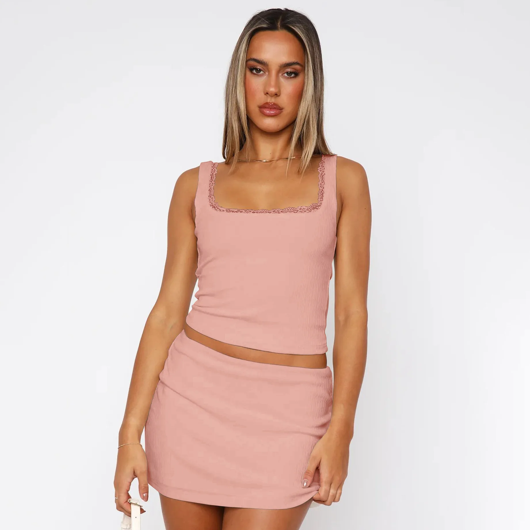 Spring And Summer Y2K Women's Lace Square Collar Sexy Hot Girl Slim Solid Color Vest Top display picture 19