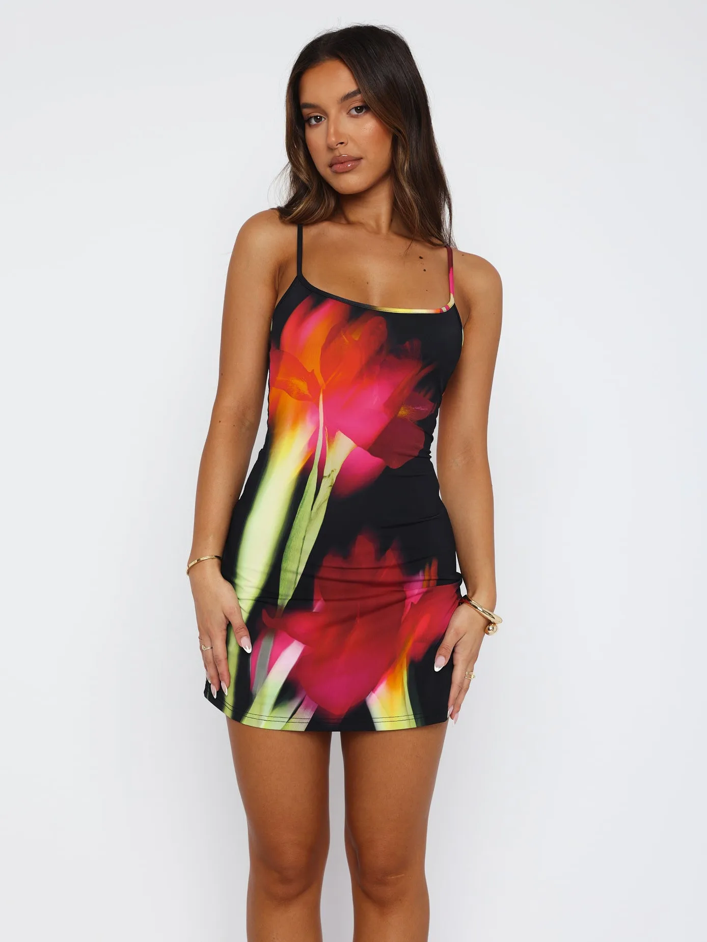 Spring And Summer New Fashion Sexy Low Neck Tight Figure Print Contrast Color Design Sling Dress Women display picture 11