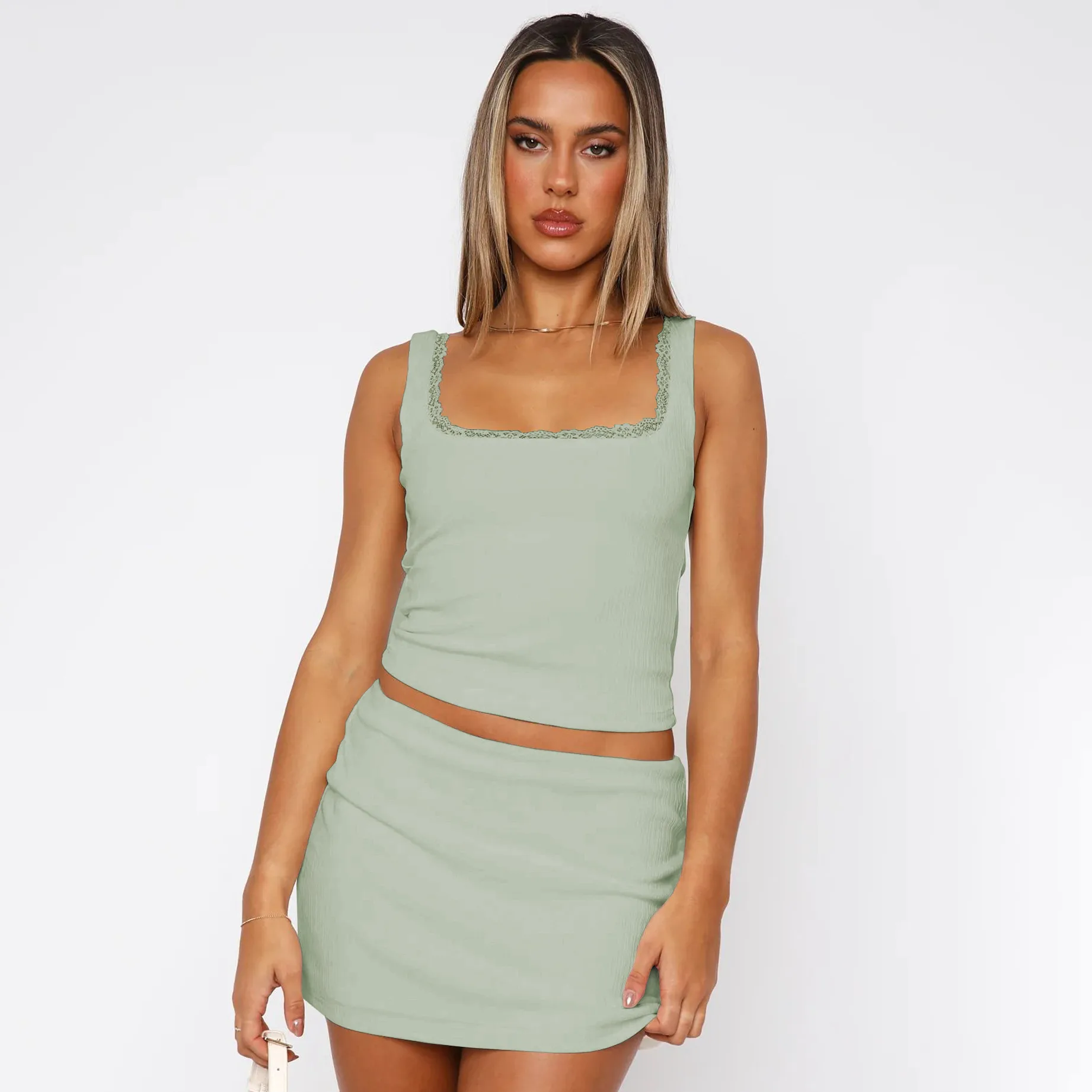Spring And Summer Y2K Women's Lace Square Collar Sexy Hot Girl Slim Solid Color Vest Top display picture 25