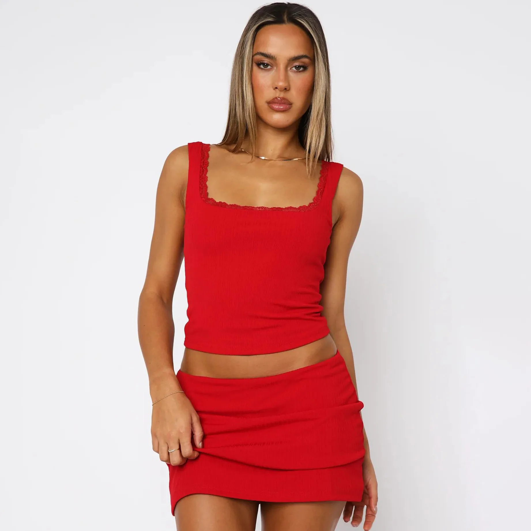 Spring And Summer Y2K Women's Lace Square Collar Sexy Hot Girl Slim Solid Color Vest Top display picture 30