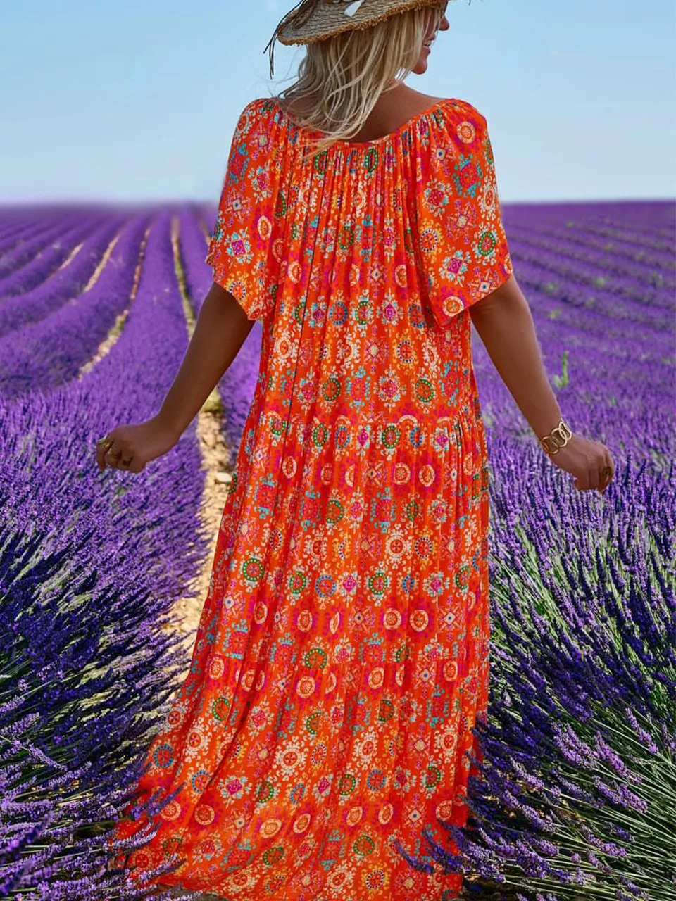 Spring And Summer Casual New  Bohemian Style Dress Digital Printing Vacation Retro Art Mid-length Dress For Women display picture 3