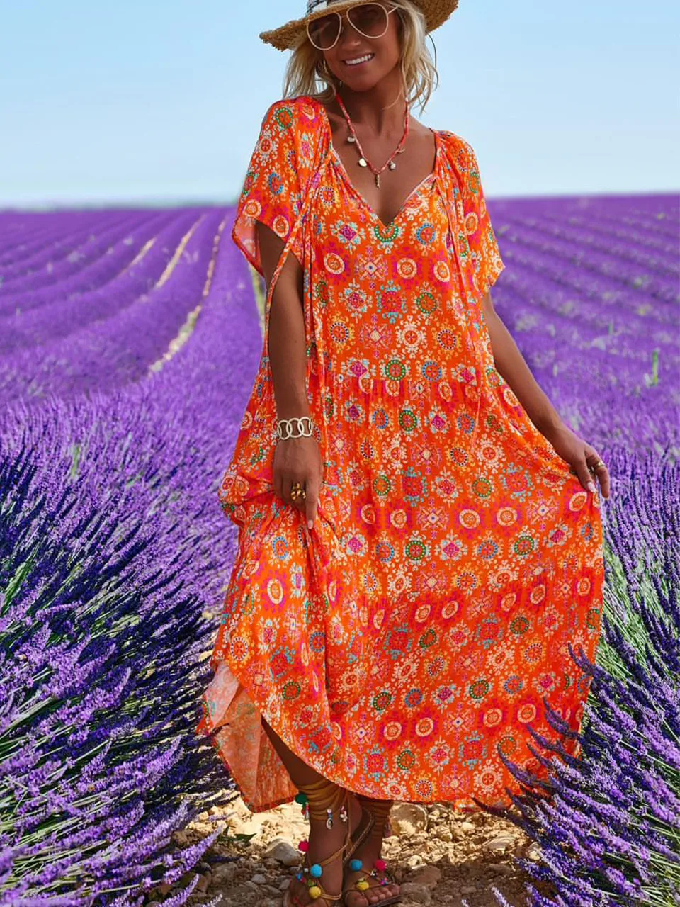 Spring And Summer Casual New  Bohemian Style Dress Digital Printing Vacation Retro Art Mid-length Dress For Women display picture 4