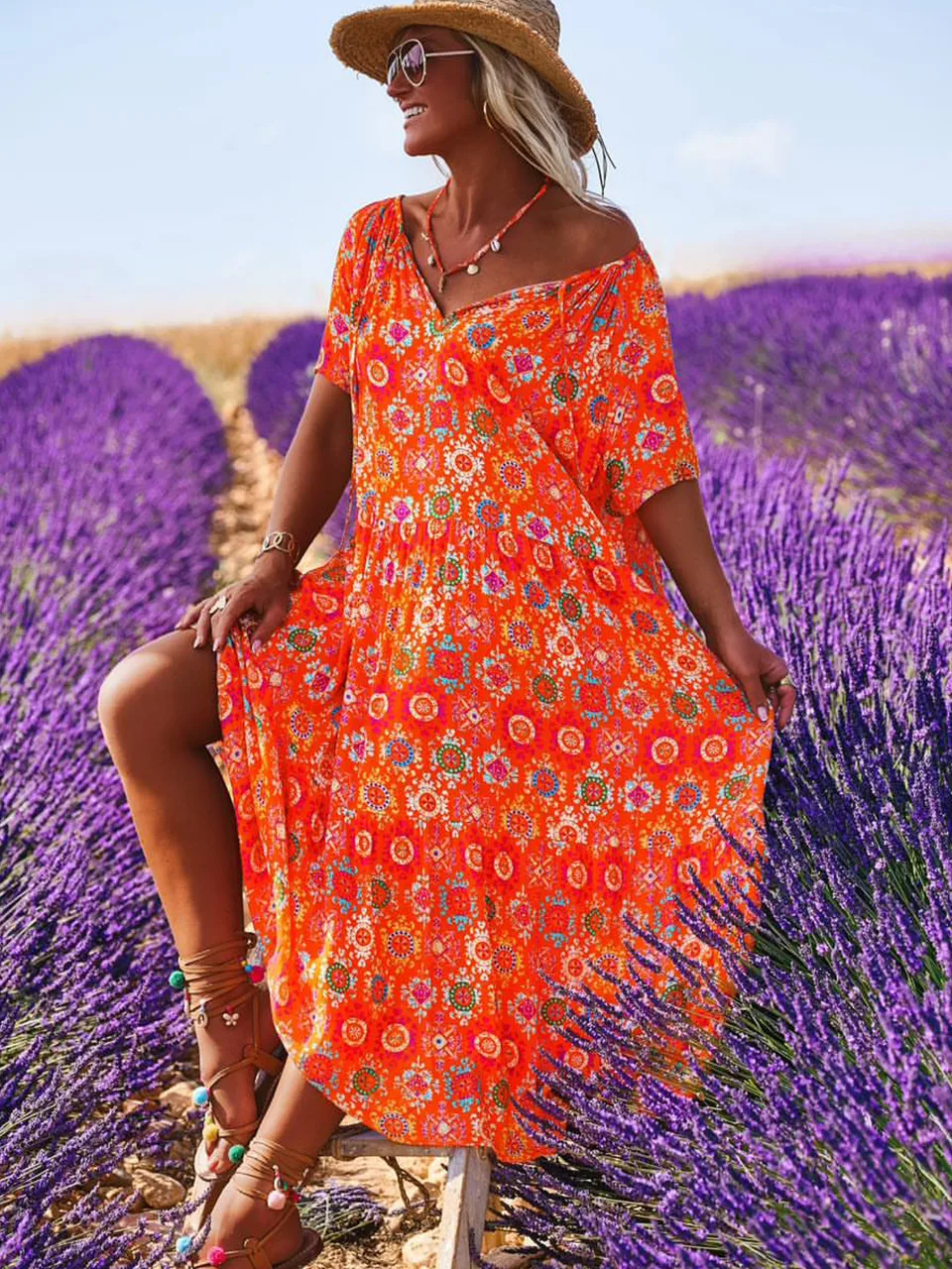 Spring And Summer Casual New  Bohemian Style Dress Digital Printing Vacation Retro Art Mid-length Dress For Women display picture 5