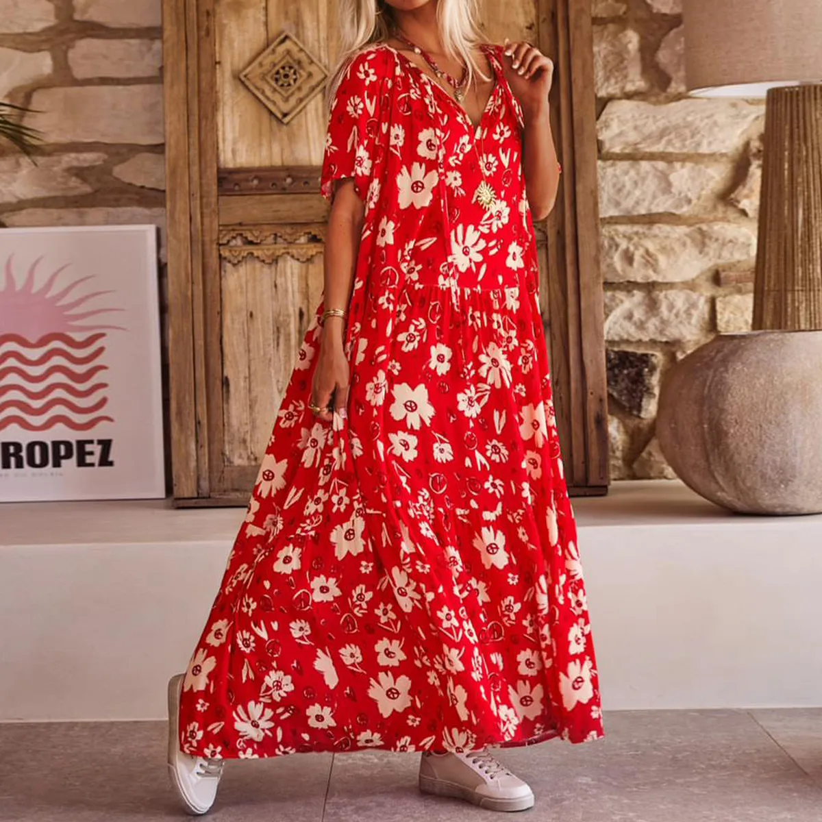 Spring And Summer Casual New  Bohemian Style Dress Digital Printing Vacation Retro Art Mid-length Dress For Women display picture 7