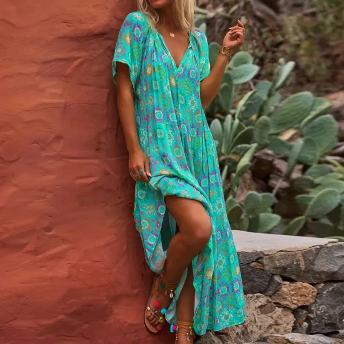 Spring And Summer Casual New  Bohemian Style Dress Digital Printing Vacation Retro Art Mid-length Dress For Women display picture 12