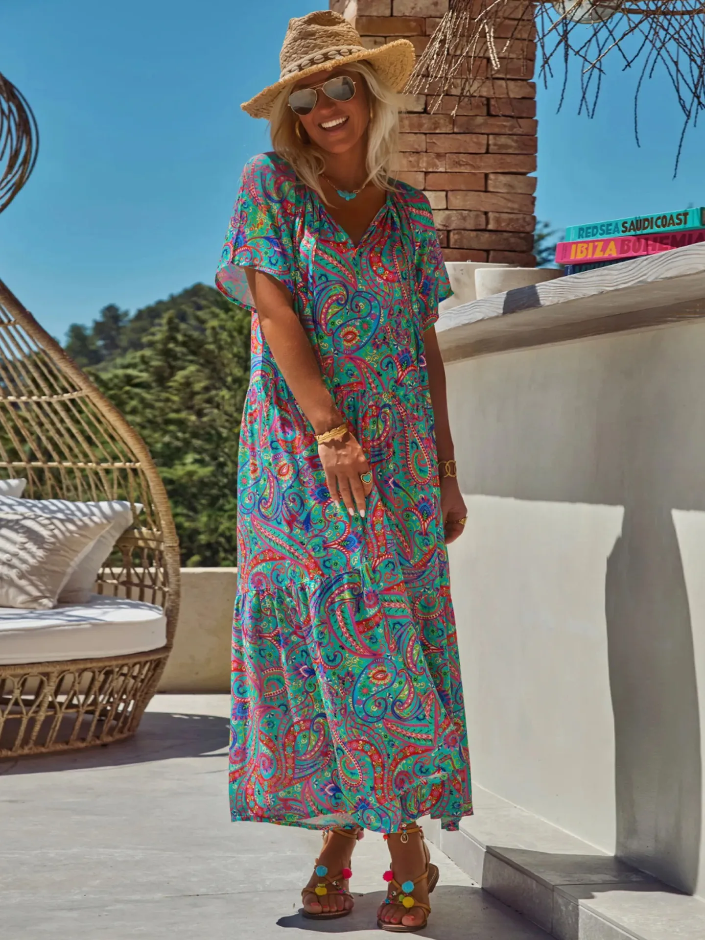 Spring And Summer Casual New  Bohemian Style Dress Digital Printing Vacation Retro Art Mid-length Dress For Women display picture 19