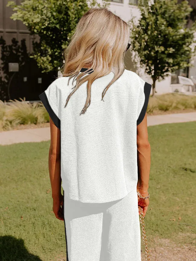 Hot Selling  Spring And Summer New Simple Stitching Color Contrast High-grade Elegant Commuter Crewneck Two-piece Suit Set display picture 5