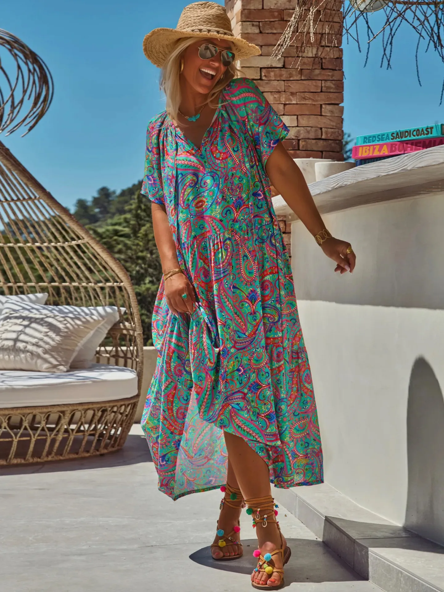 Spring And Summer Casual New  Bohemian Style Dress Digital Printing Vacation Retro Art Mid-length Dress For Women display picture 20