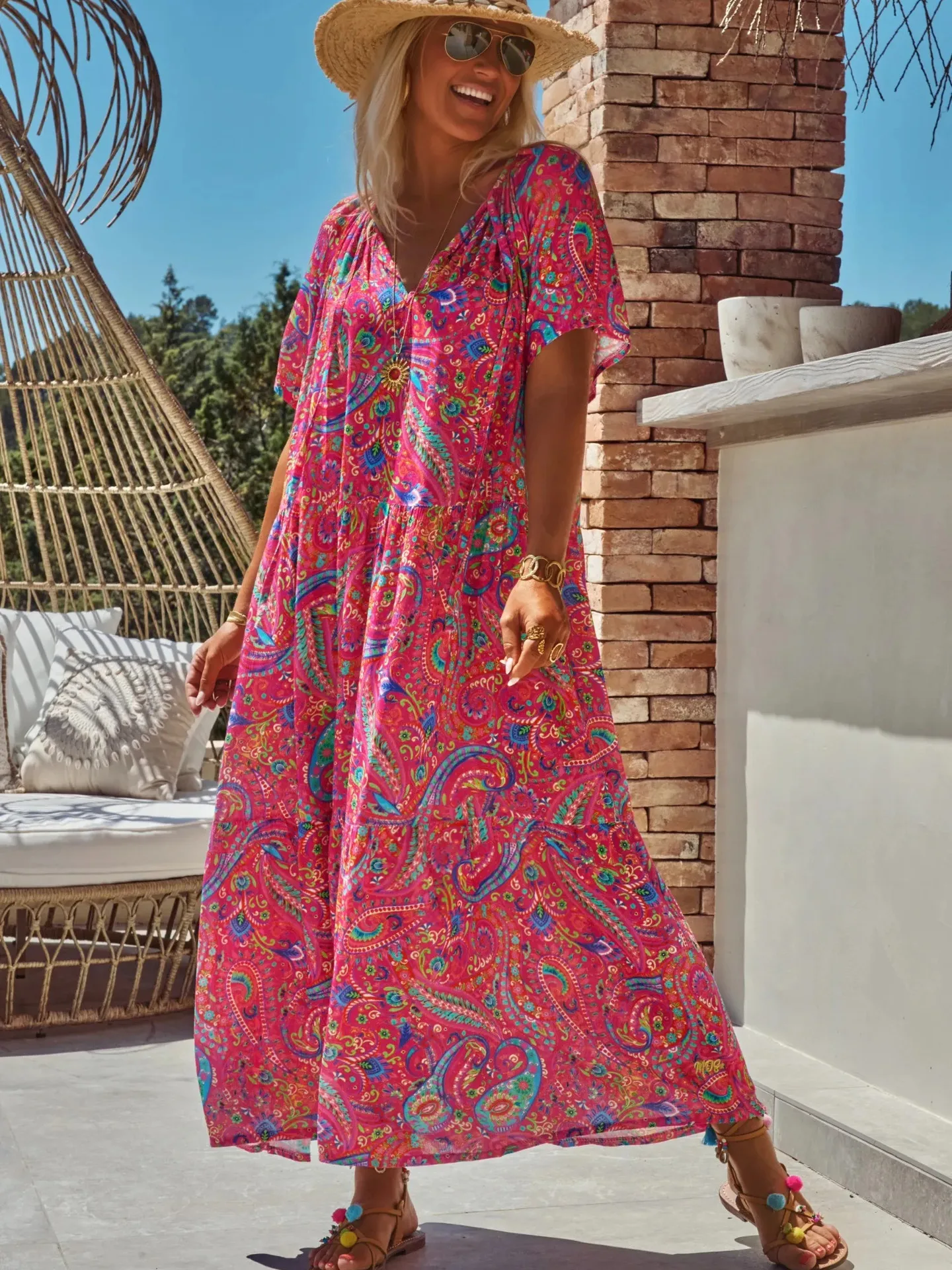 Spring And Summer Casual New  Bohemian Style Dress Digital Printing Vacation Retro Art Mid-length Dress For Women display picture 25