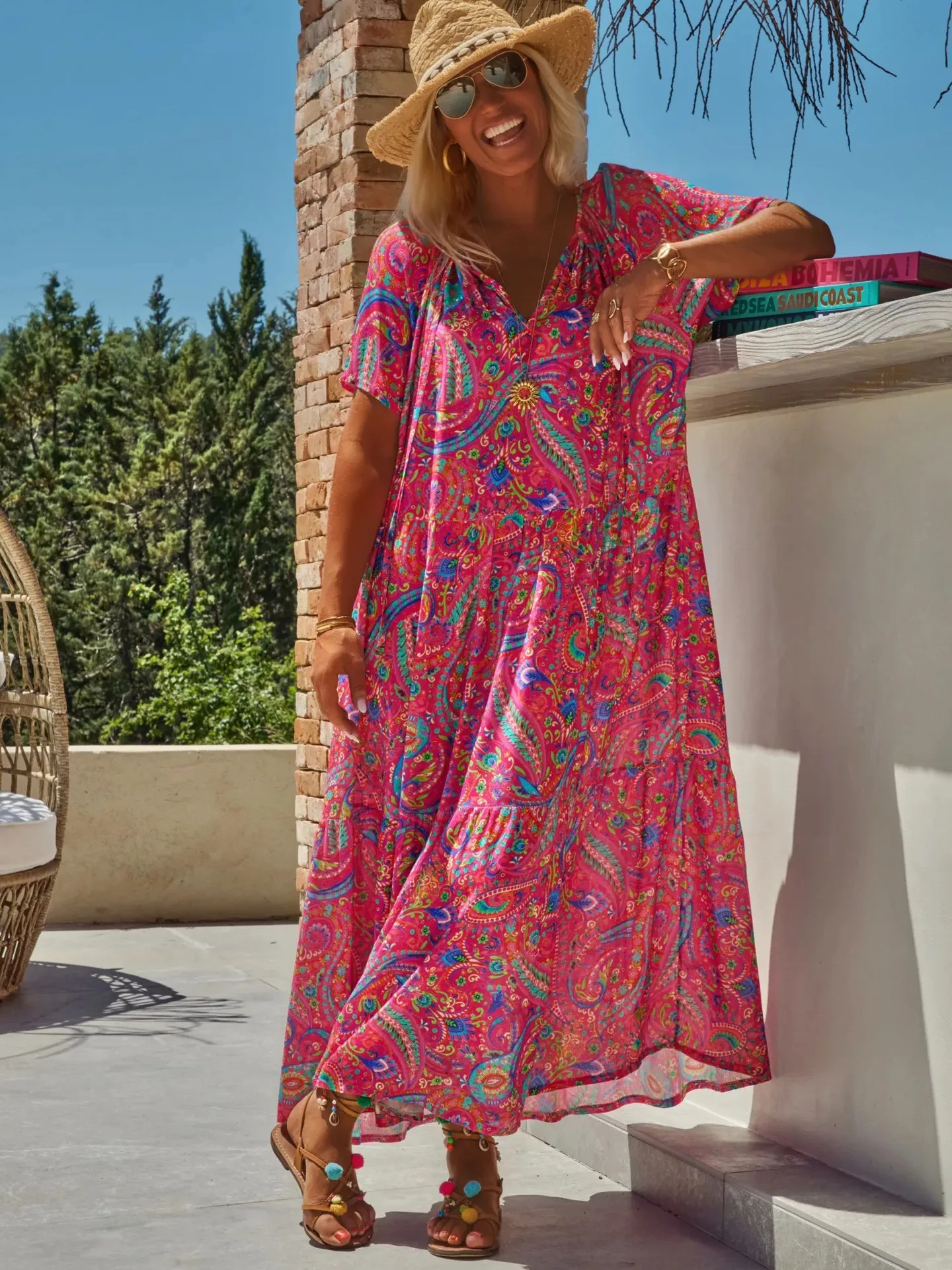 Spring And Summer Casual New  Bohemian Style Dress Digital Printing Vacation Retro Art Mid-length Dress For Women display picture 26