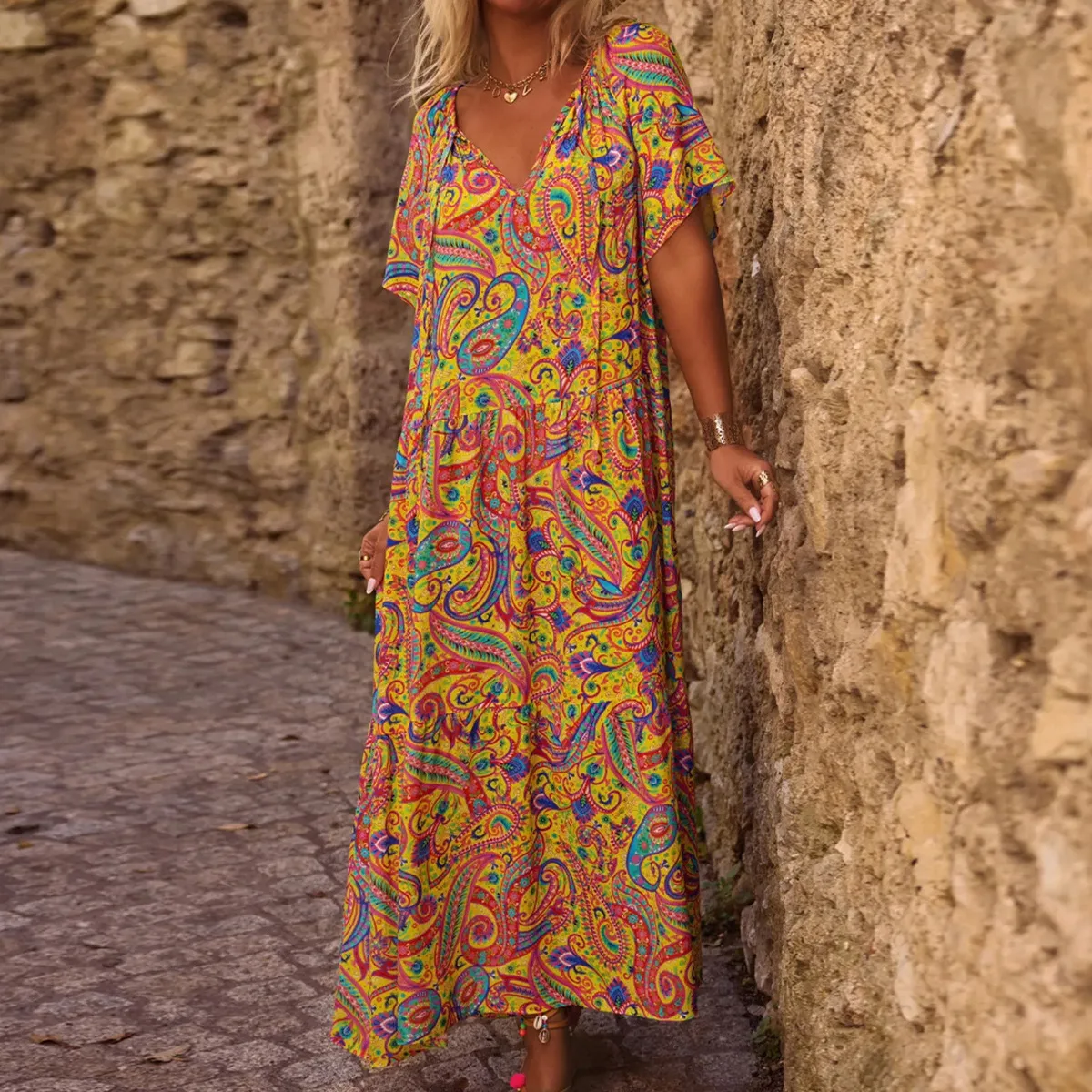 Spring And Summer Casual New  Bohemian Style Dress Digital Printing Vacation Retro Art Mid-length Dress For Women display picture 27