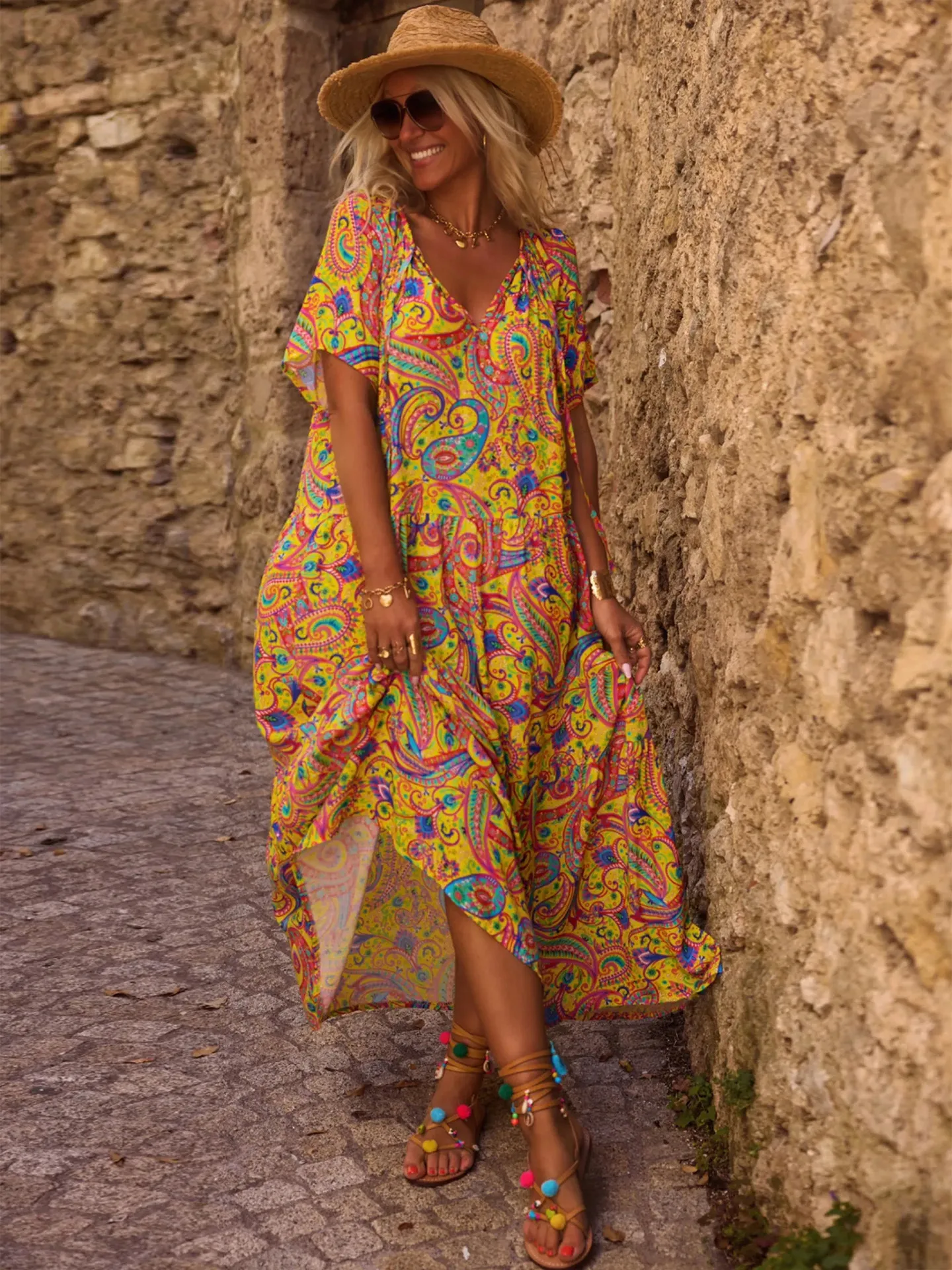 Spring And Summer Casual New  Bohemian Style Dress Digital Printing Vacation Retro Art Mid-length Dress For Women display picture 30
