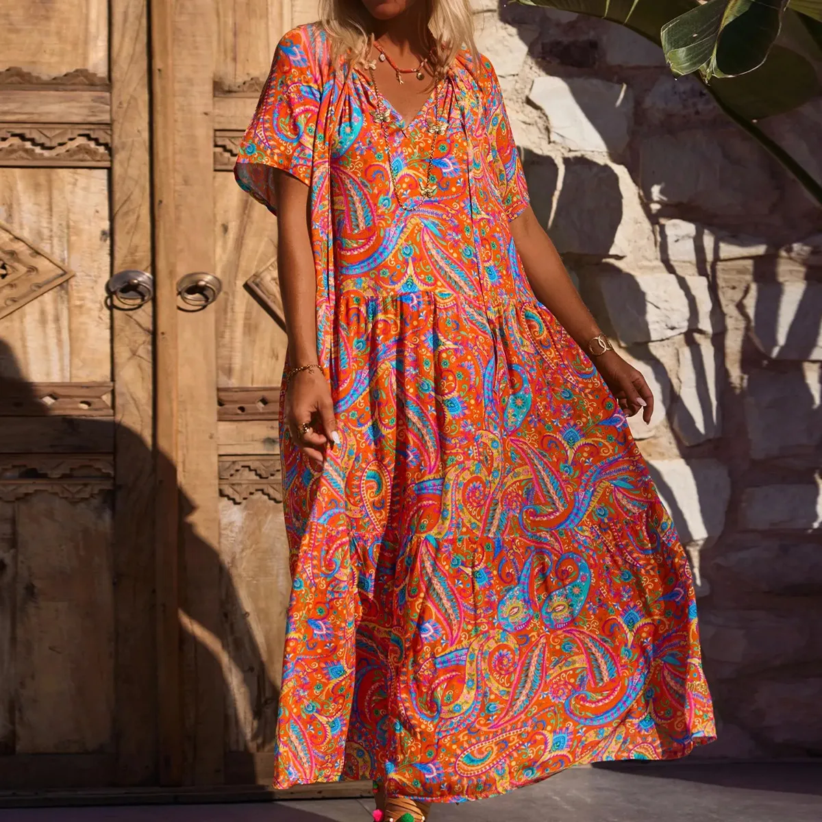 Spring And Summer Casual New  Bohemian Style Dress Digital Printing Vacation Retro Art Mid-length Dress For Women display picture 32