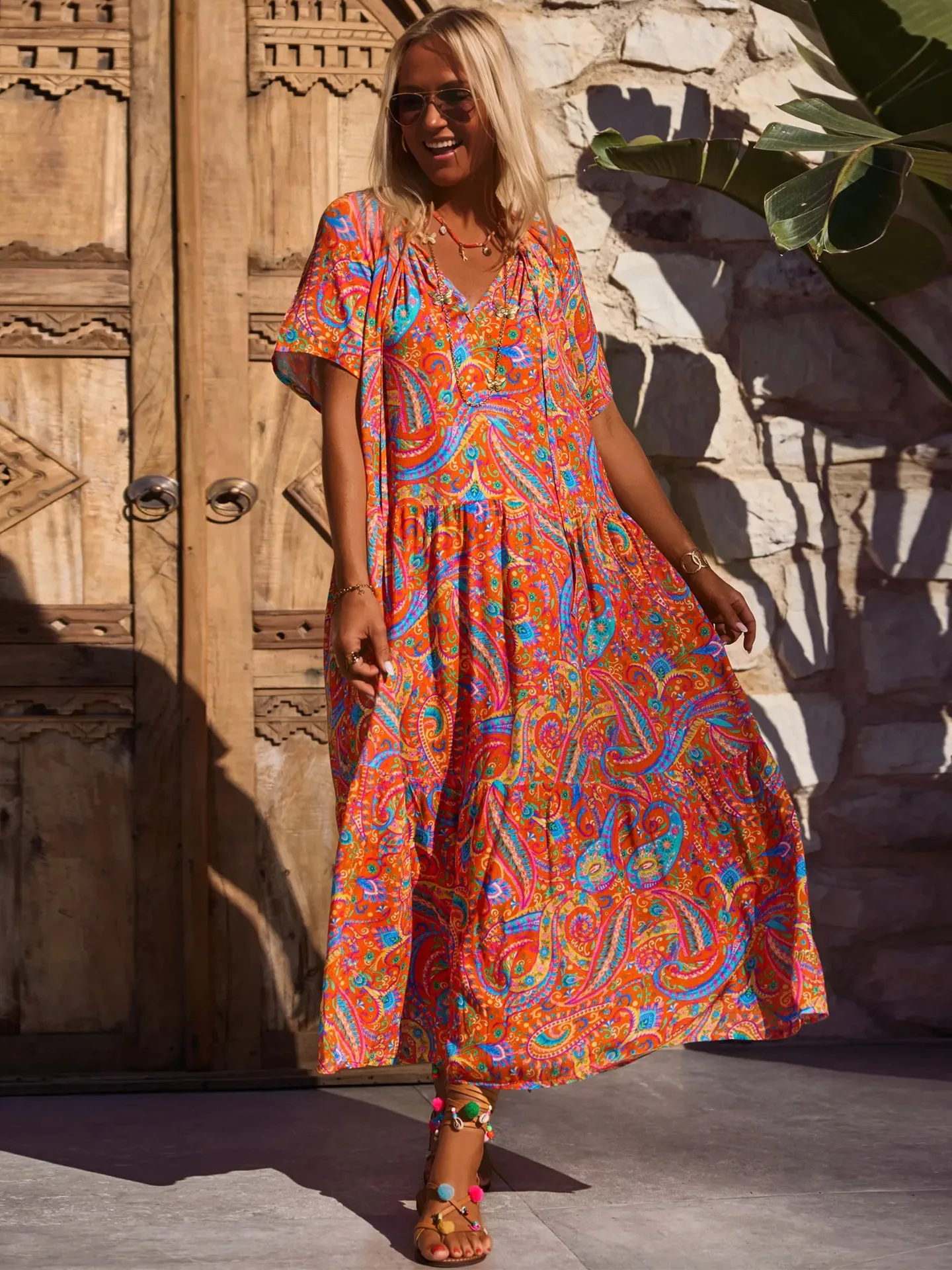 Spring And Summer Casual New  Bohemian Style Dress Digital Printing Vacation Retro Art Mid-length Dress For Women display picture 34