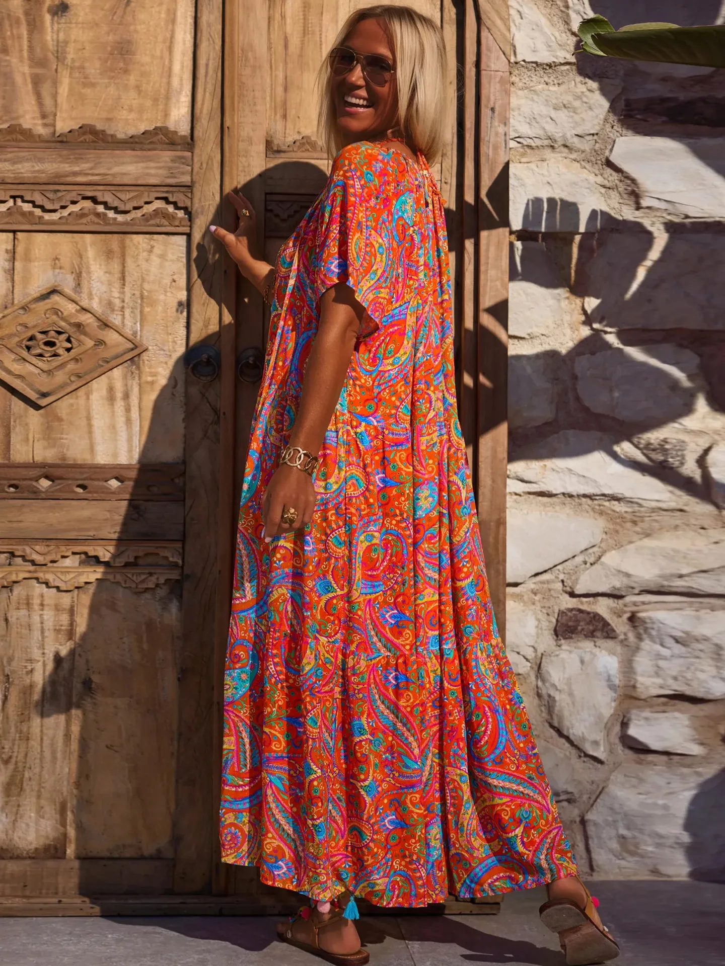Spring And Summer Casual New  Bohemian Style Dress Digital Printing Vacation Retro Art Mid-length Dress For Women display picture 35