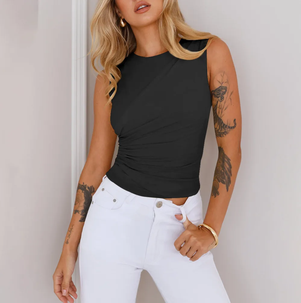 New  Sleeveless Women's Sexy Solid Color Round Neck Spice Girl Fashionable Slim-fit Vest Top display picture 12