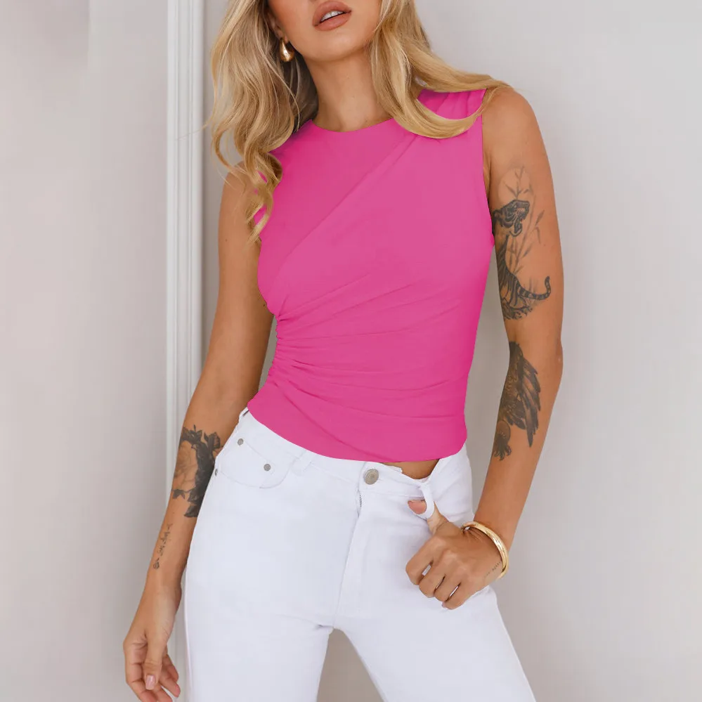 New  Sleeveless Women's Sexy Solid Color Round Neck Spice Girl Fashionable Slim-fit Vest Top display picture 17