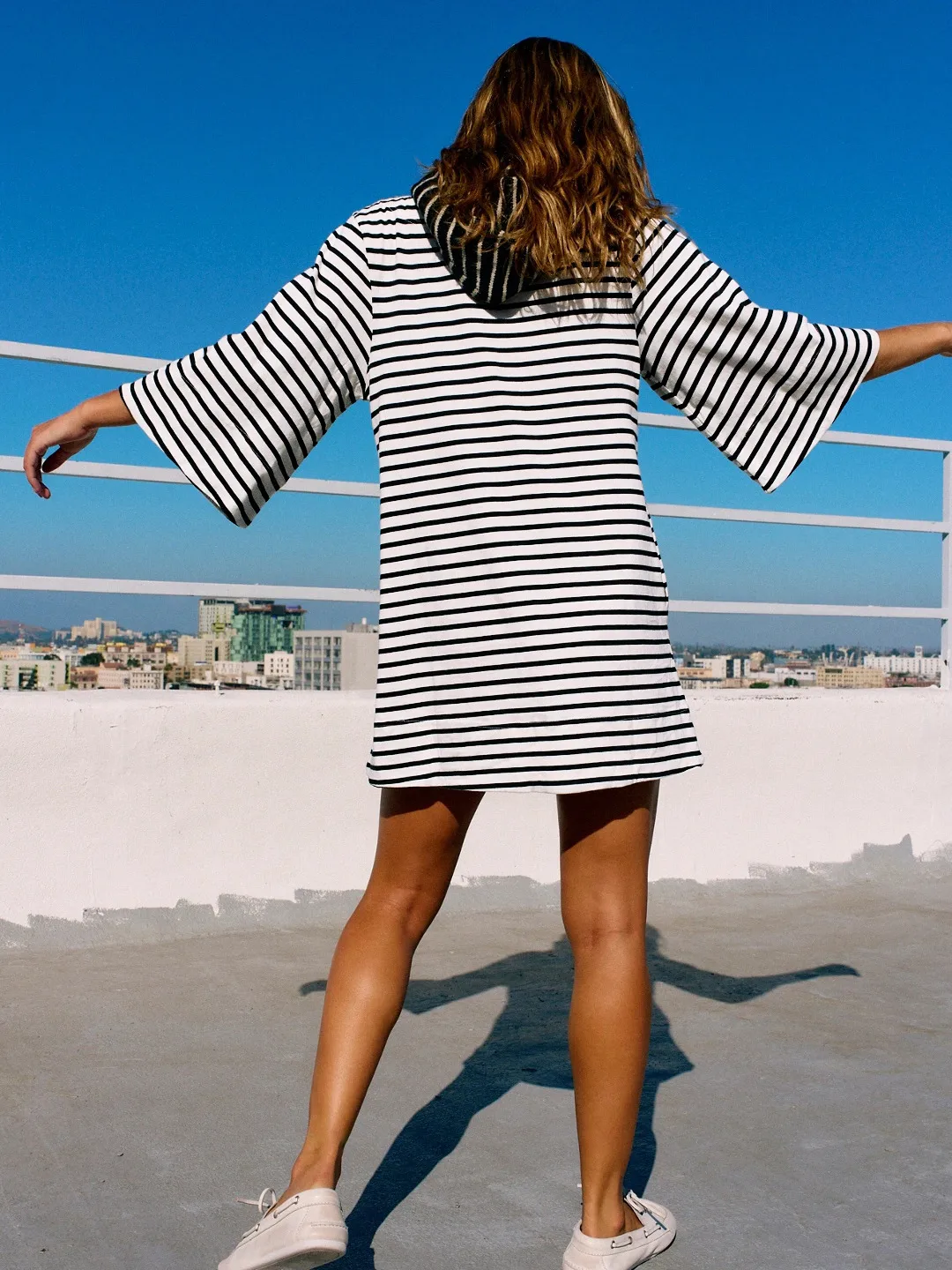 Color Stripe Half Sleeve Round Neck Pullover All-match Comfortable Casual Loose Long T Dress display picture 5