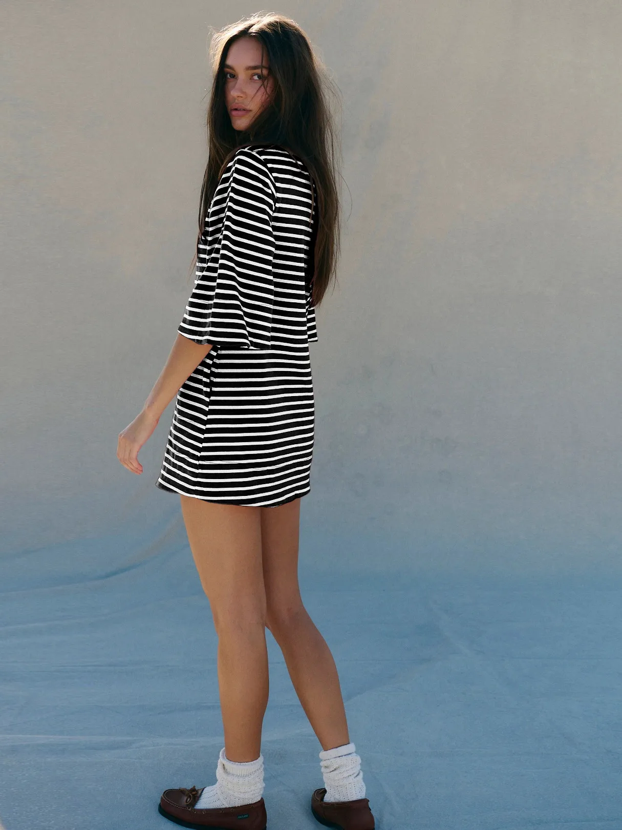 Color Stripe Half Sleeve Round Neck Pullover All-match Comfortable Casual Loose Long T Dress display picture 8