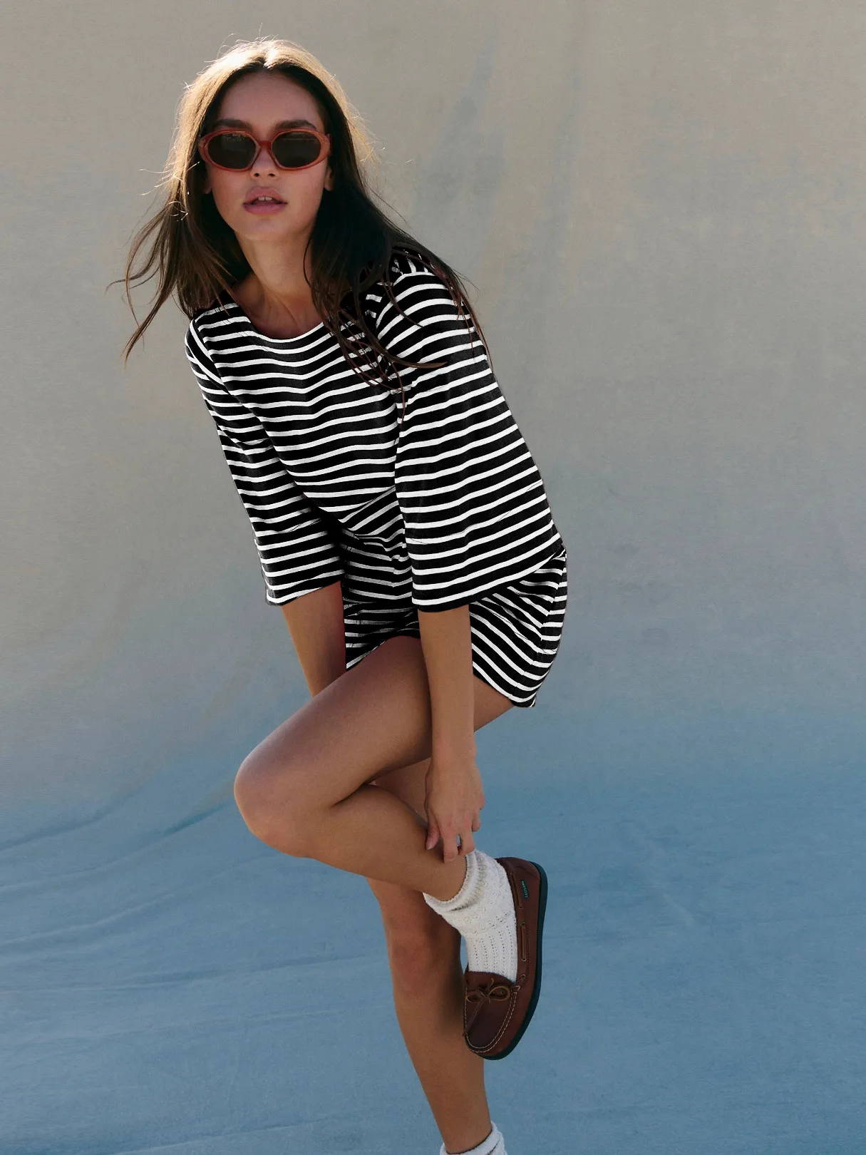Color Stripe Half Sleeve Round Neck Pullover All-match Comfortable Casual Loose Long T Dress display picture 9