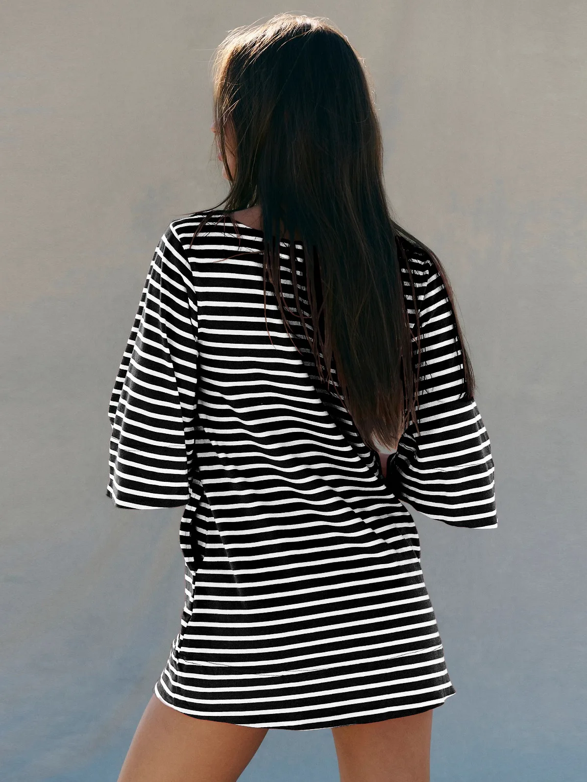 Color Stripe Half Sleeve Round Neck Pullover All-match Comfortable Casual Loose Long T Dress display picture 10