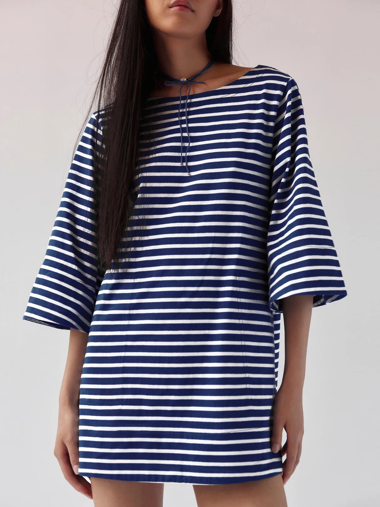 Color Stripe Half Sleeve Round Neck Pullover All-match Comfortable Casual Loose Long T Dress display picture 12