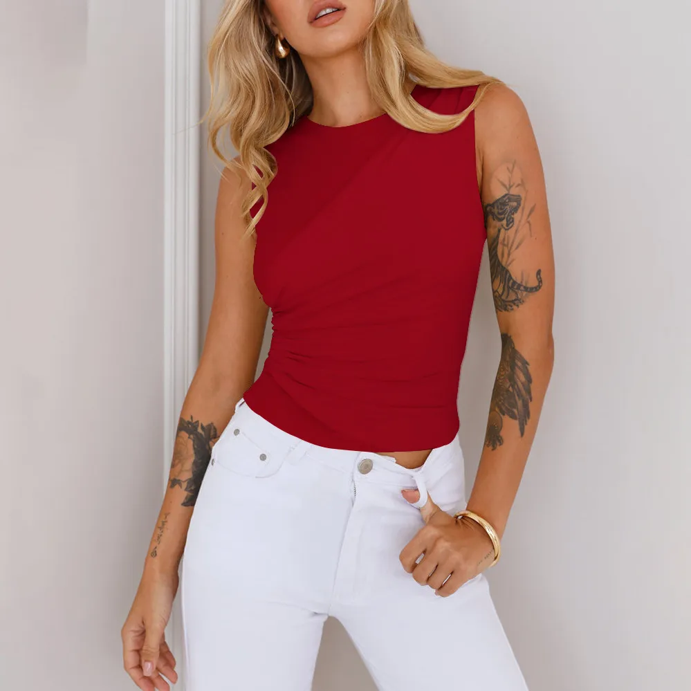 New  Sleeveless Women's Sexy Solid Color Round Neck Spice Girl Fashionable Slim-fit Vest Top display picture 32