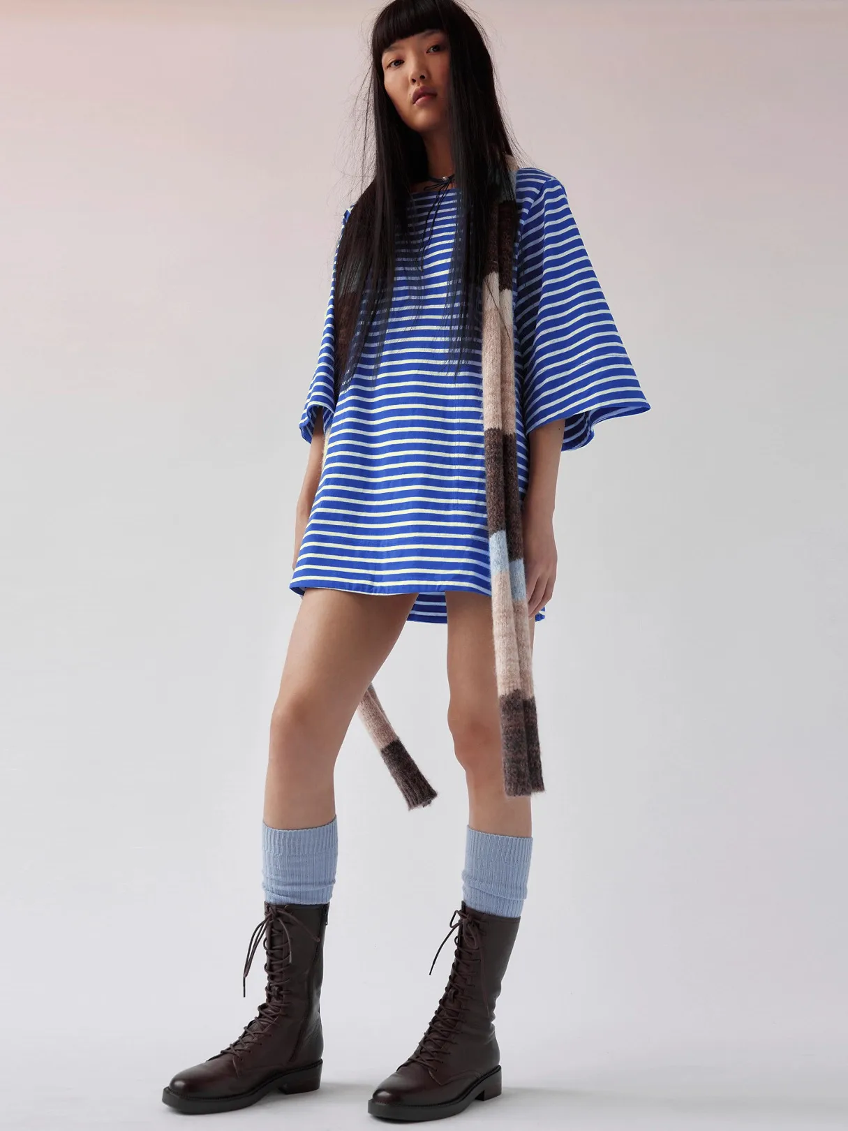 Color Stripe Half Sleeve Round Neck Pullover All-match Comfortable Casual Loose Long T Dress display picture 18