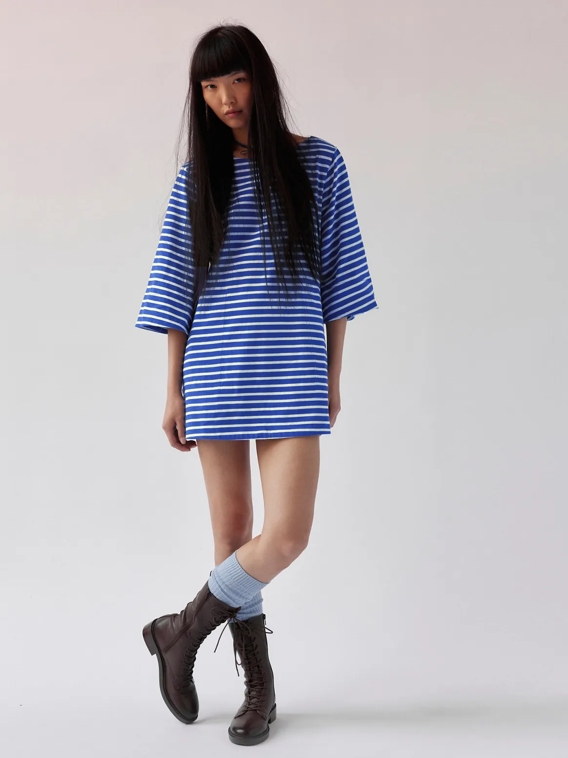 Color Stripe Half Sleeve Round Neck Pullover All-match Comfortable Casual Loose Long T Dress display picture 19